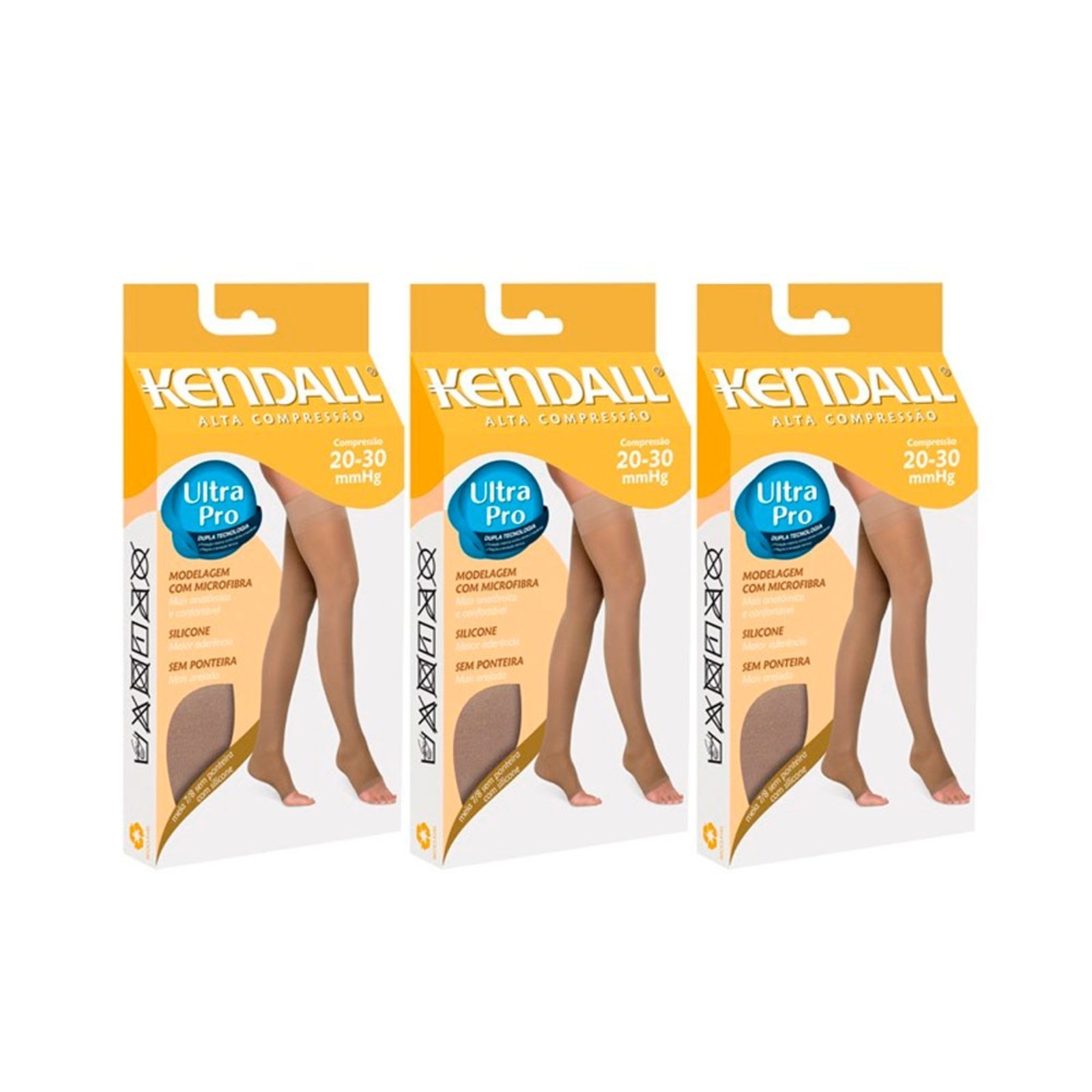 Kit com 3 Meias Kendall 7/8 Alta Compressão sem Ponteira – 1713 Bege