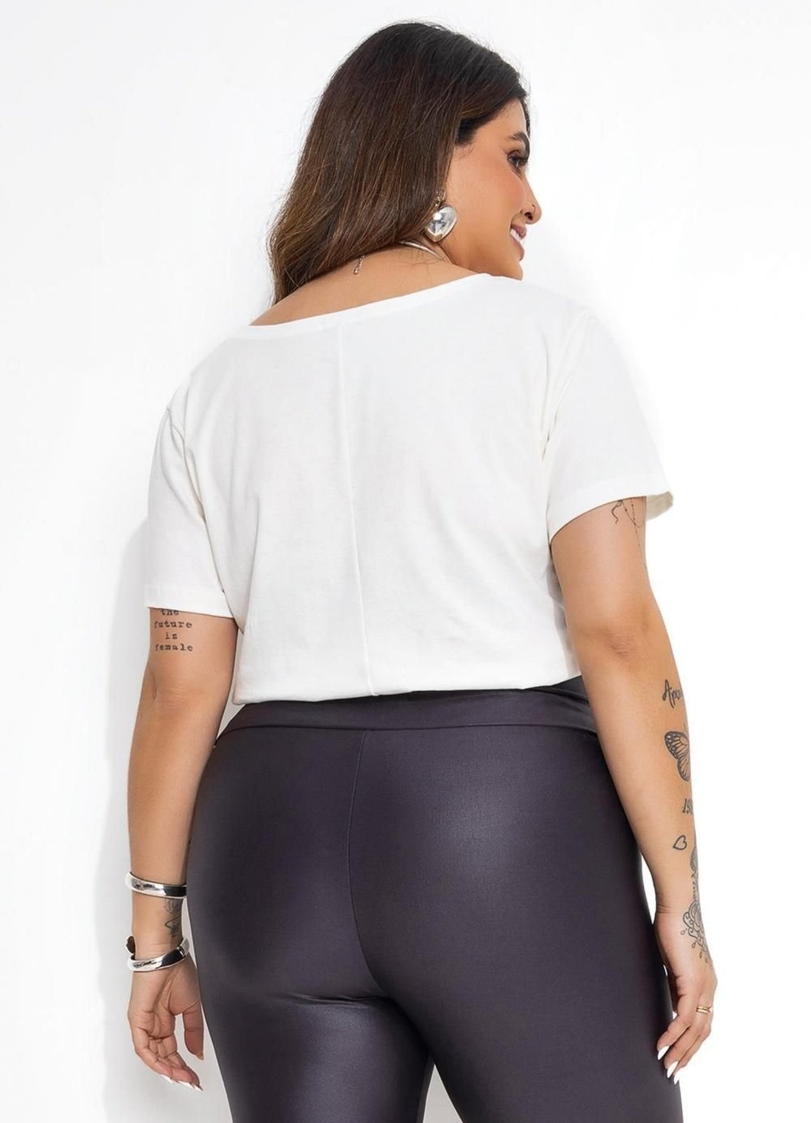 Vista 3 Blusa Com Estampa Localizada Plus Size Off White Marguerite branco white Marguerite branco white