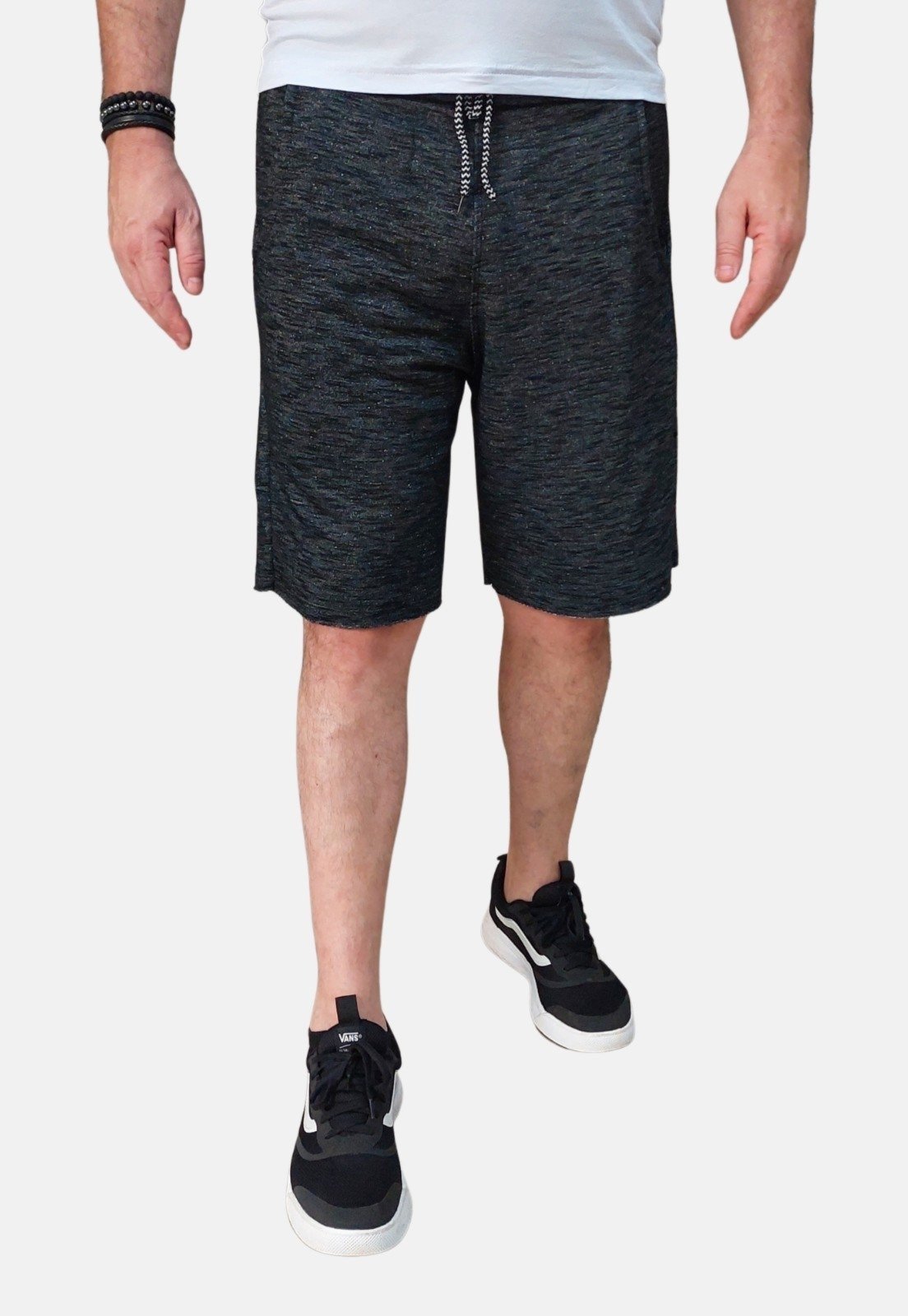 Bermuda Moletom Masculina Academia Boen Jeans Preto Mescla