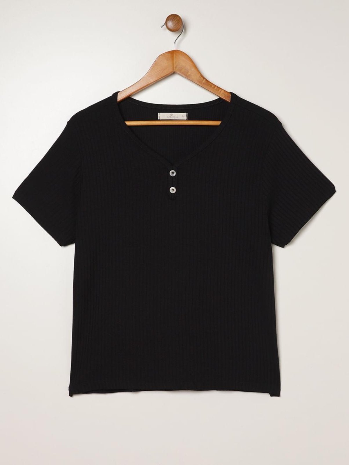 Vista 2 Blusa Viscose Canelado Plus Size Feminina Autentique preto Autentique preto