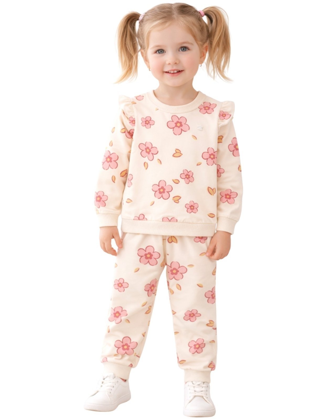 Infantil - Conjunto Blusa Moletom e Calça Jogger Moletom Brandili Floral Off White