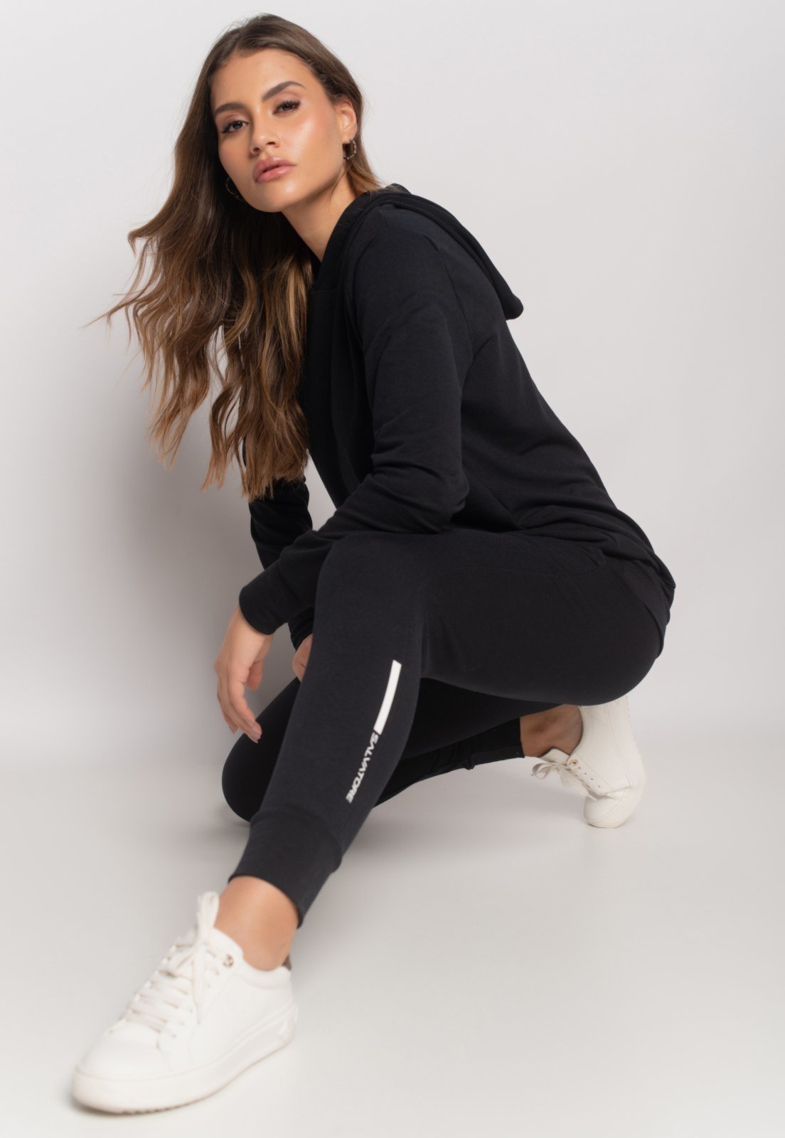 Conjunto Sport Com Casaco Capuz e Jogger Moletinho Salvatore Preto