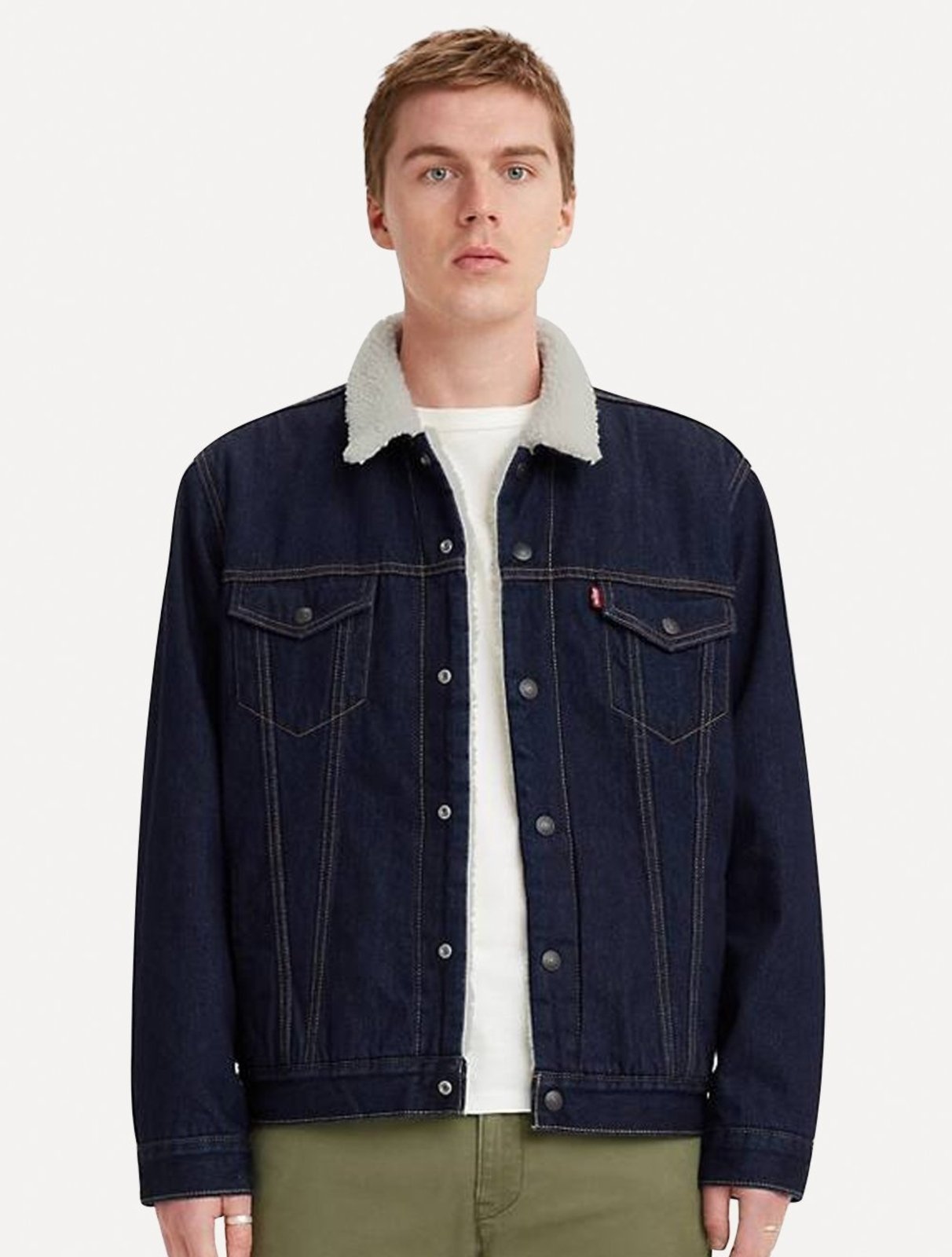 Jaqueta Levis Jeans Masculina Trucker Type 3 Sherpa Azul Escuro
