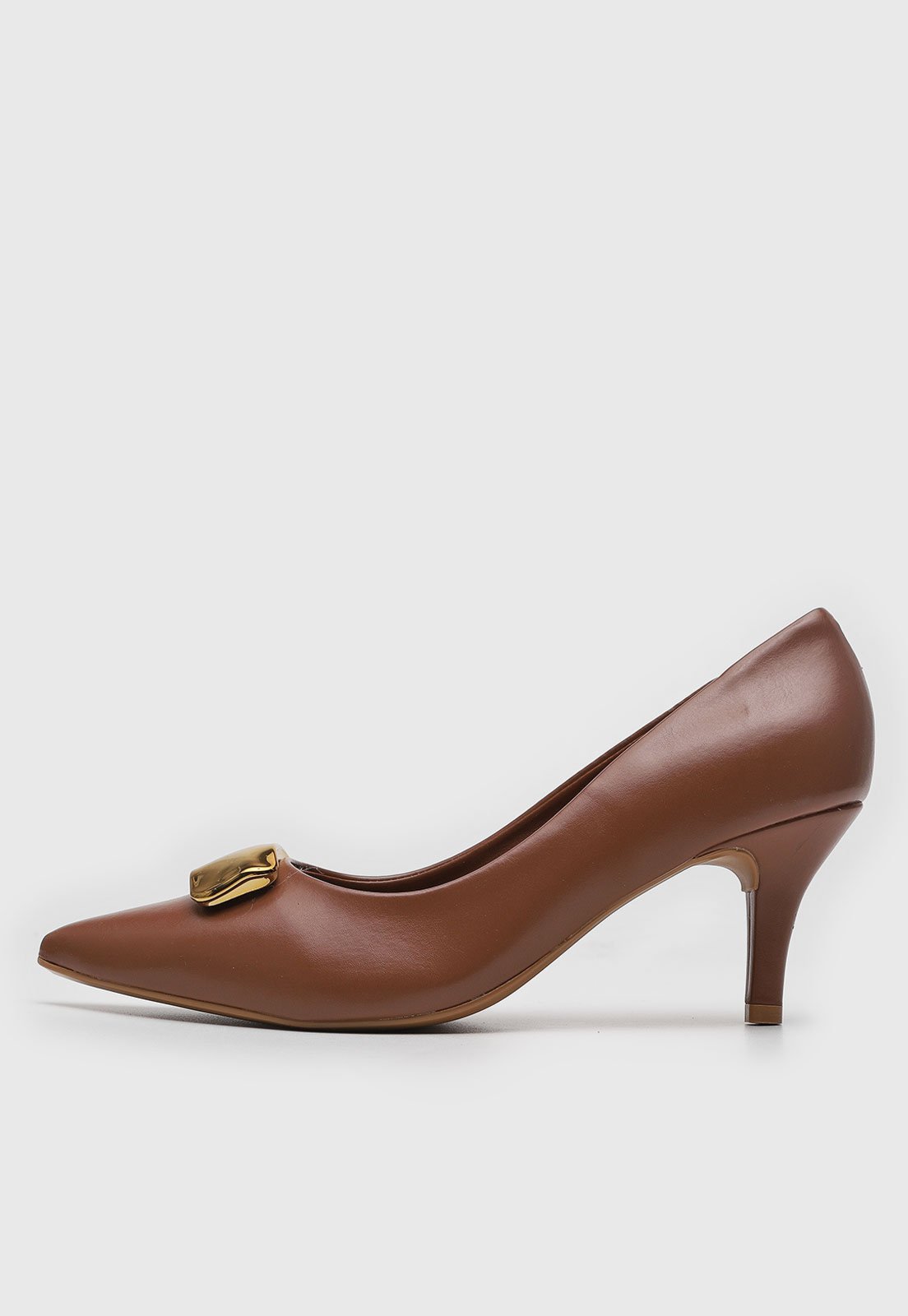 Scarpin Feminino Vizzano Salto Fino Detalhe Dourado Marrom