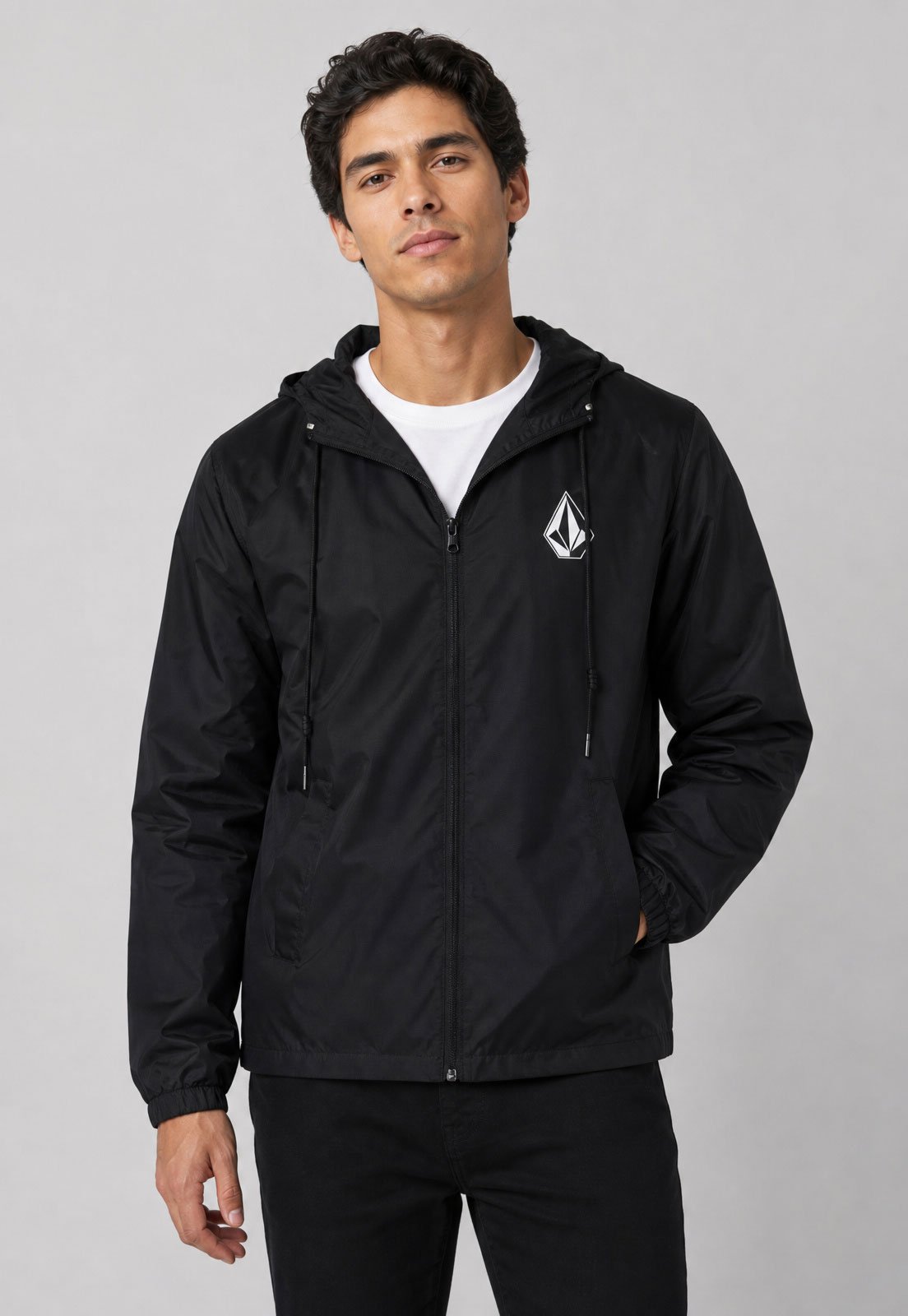 Jaqueta Masculina Volcom Capuz Logo Preta