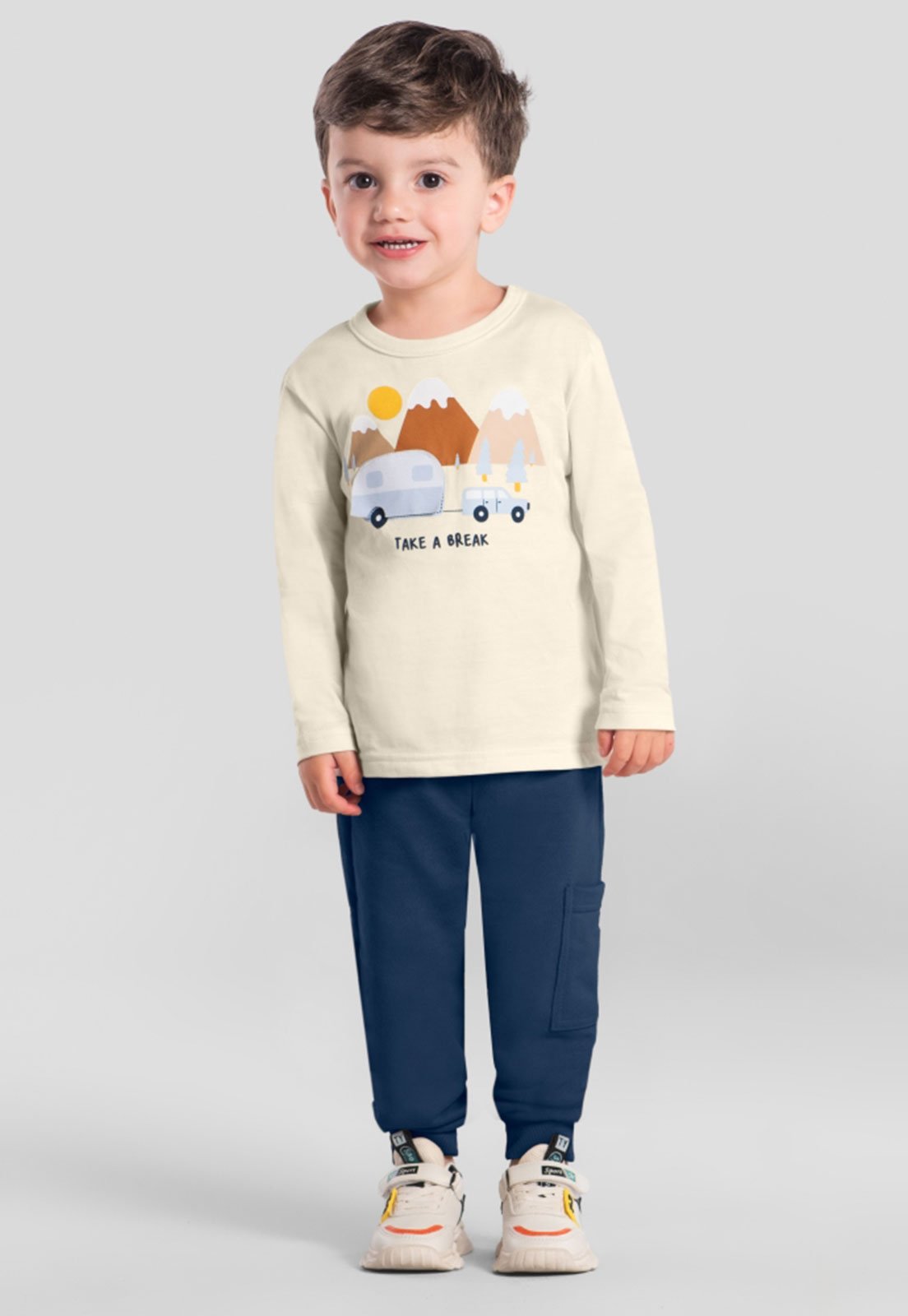 Conjunto Brandili Estampa Trailer Off White e Azul Marinho