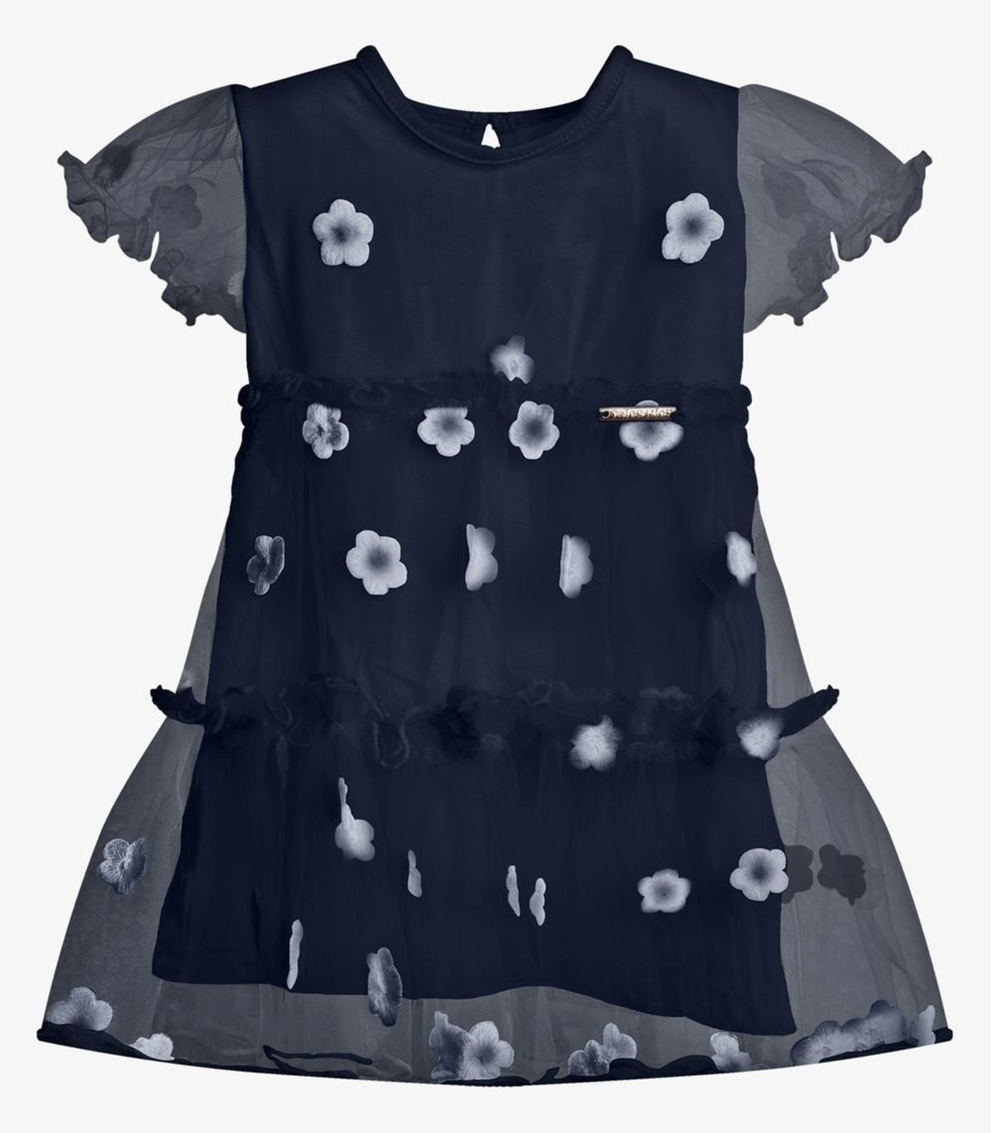 Infantil - Vestido Feminino Tule Bordado Floral Trick Nick Azul