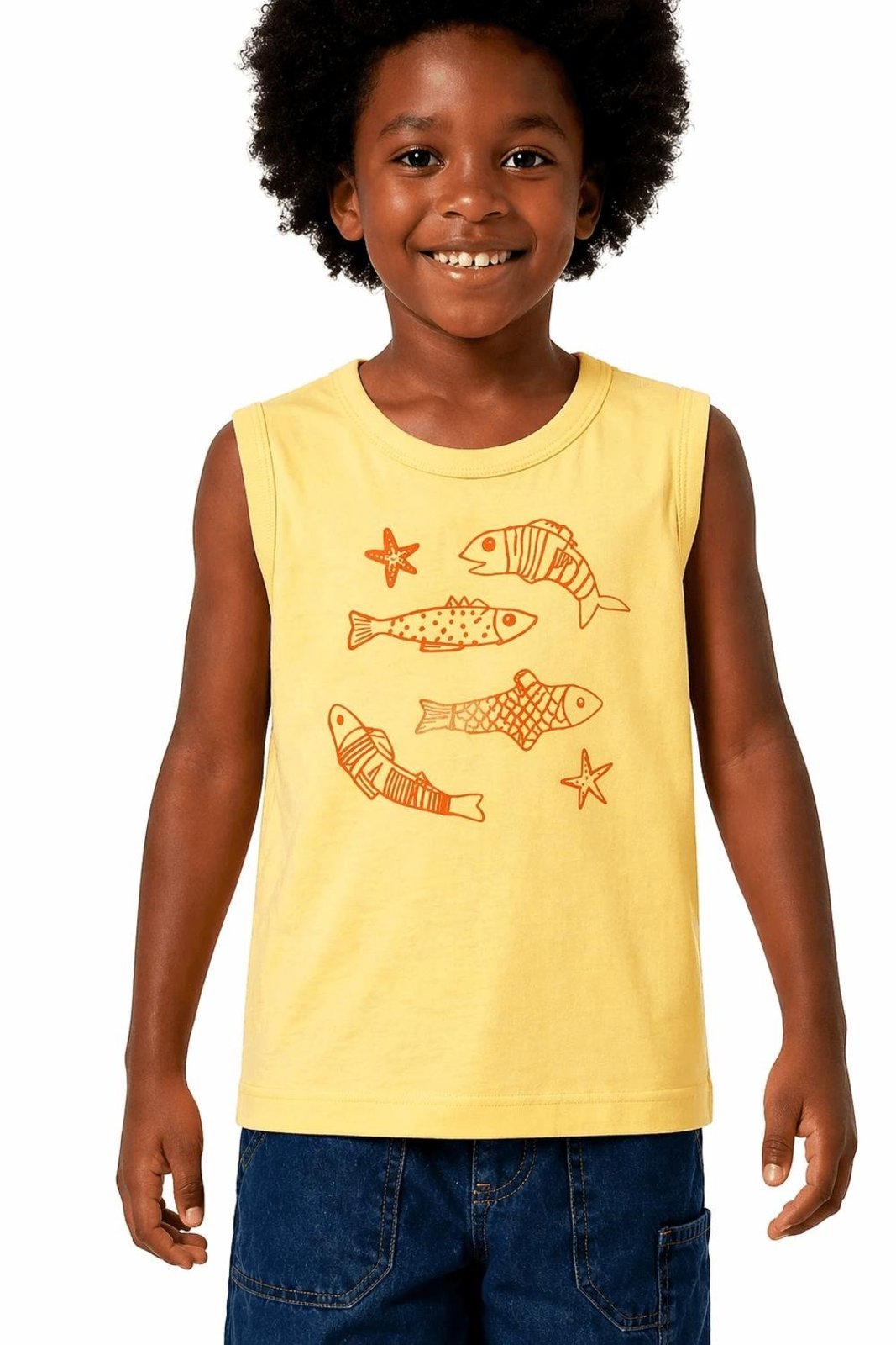 Infantil - Regata Menino Fish Mood Alphabeto Mostarda Amarelo