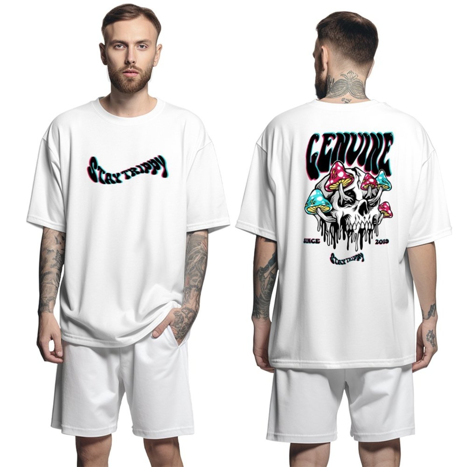 Camiseta Oversized Genuine Grit Masculina Streetwear 100% Algodão 30.1 Stay Trippy – Branco – P