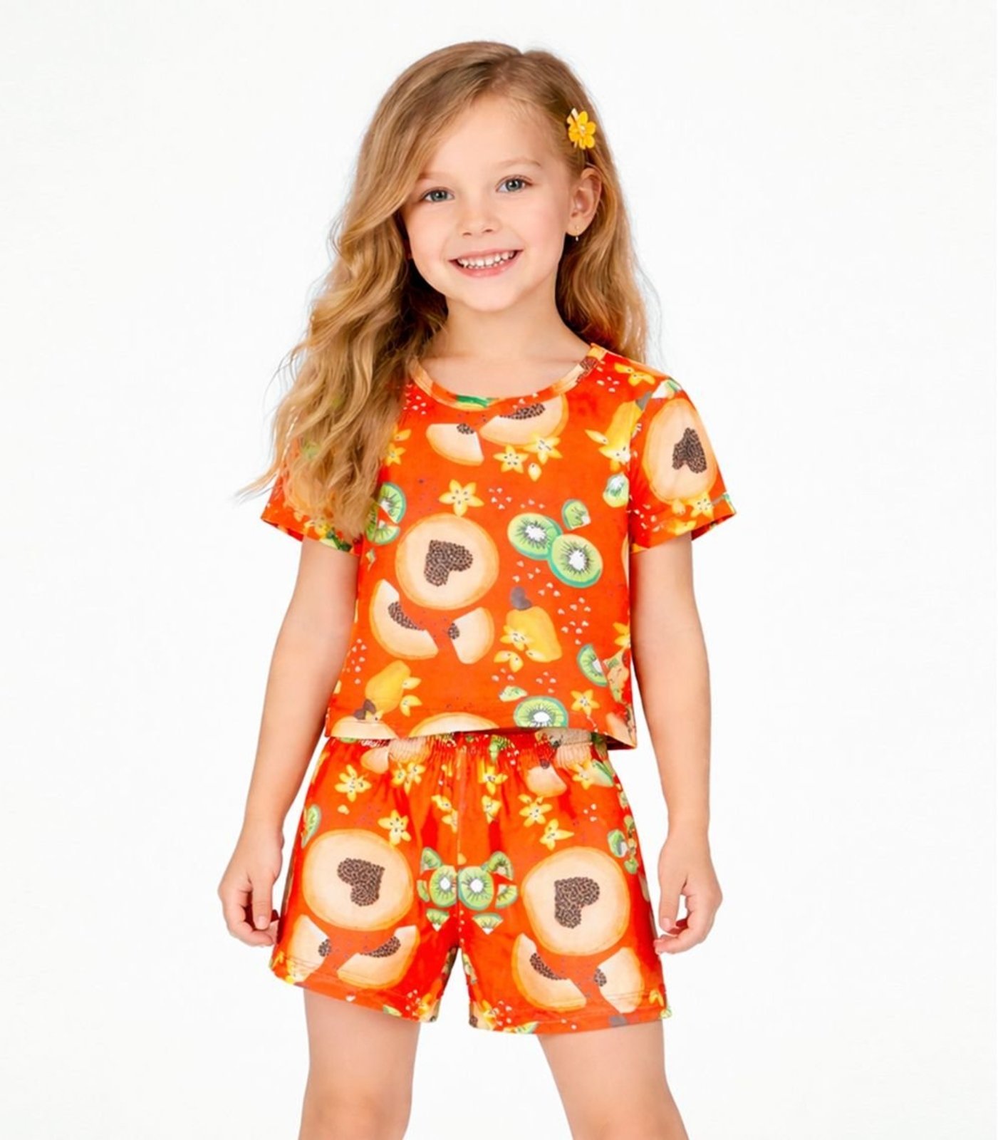 Infantil - Conjunto Menina Blusa E Short Select Laranja