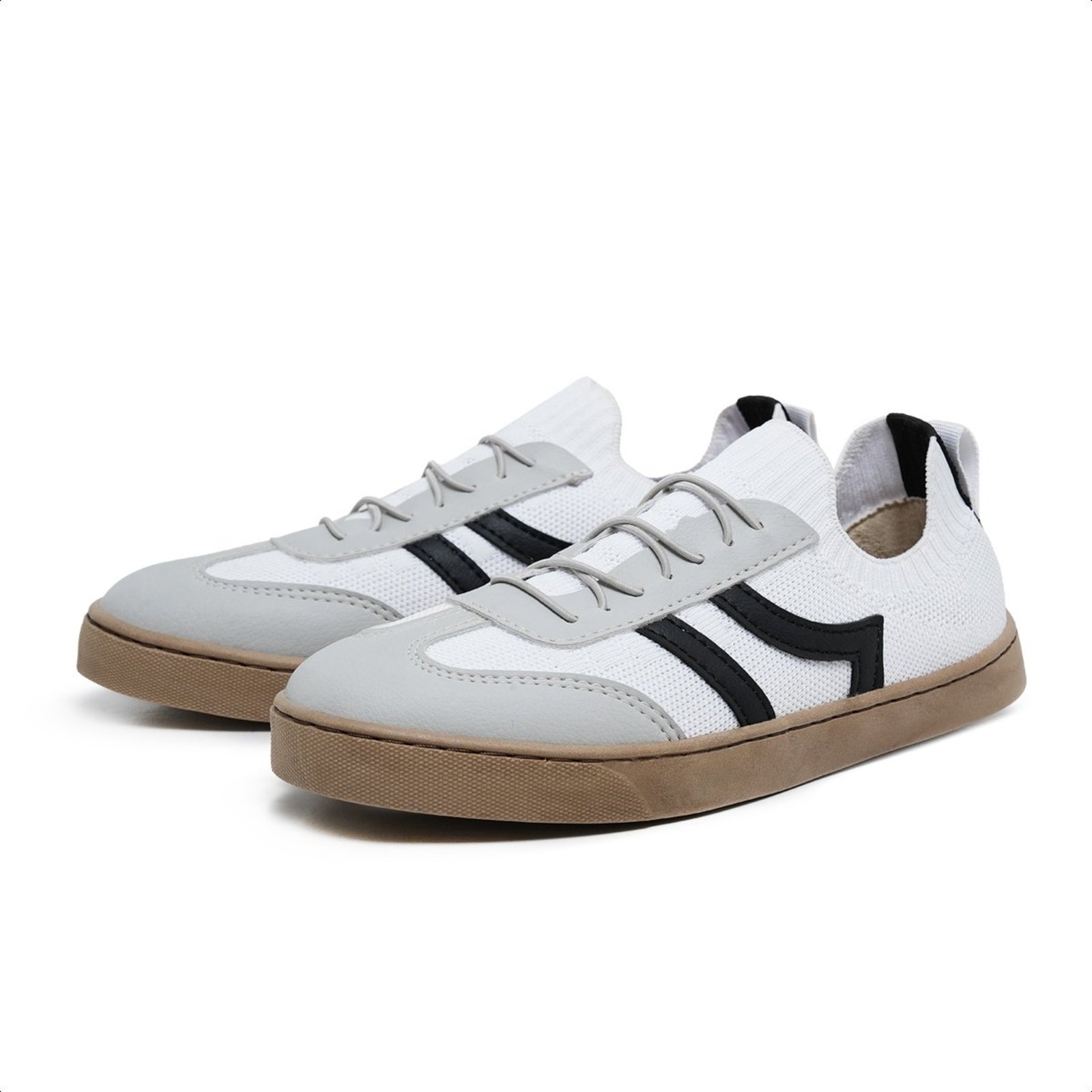 Tênis Feminino Casual Verítimo Slip On Elástico Knit Sola Reta Conforto Moderno Branco Cinza