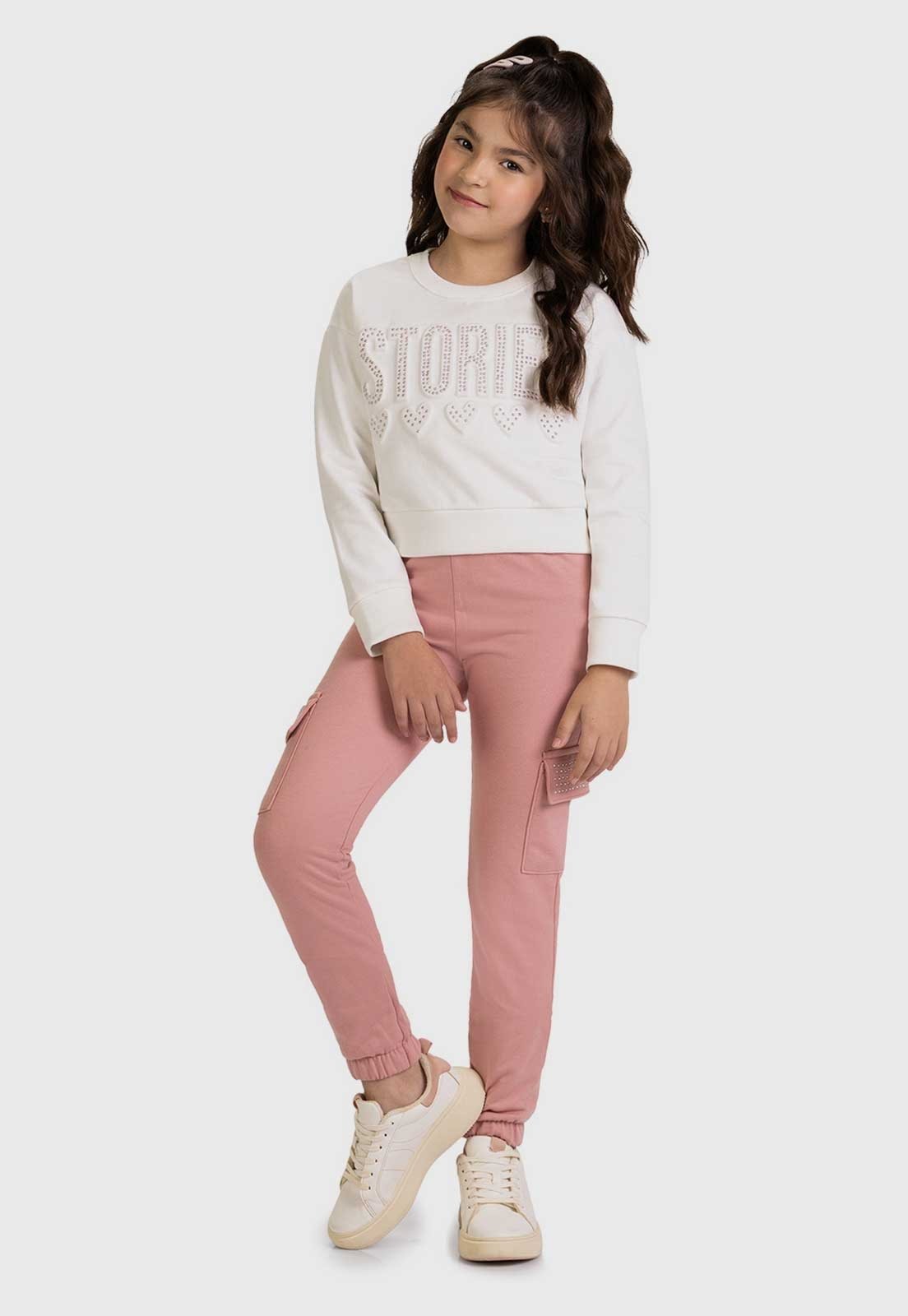 Infantil - Conjunto Kyly Cropped e Calça Algodão Branco