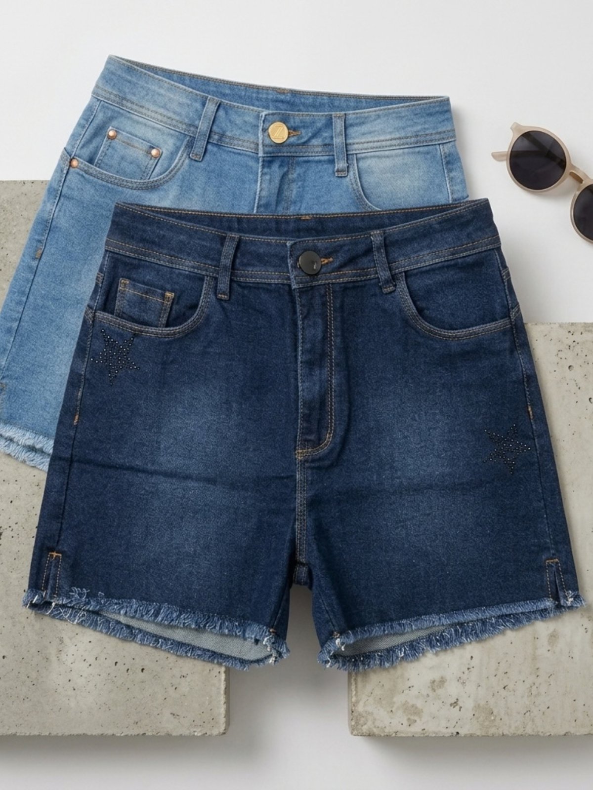 Infantil - KIT 2 SHORTS JEANS JUVENIL MENINA COM STRASS - ZAMORI