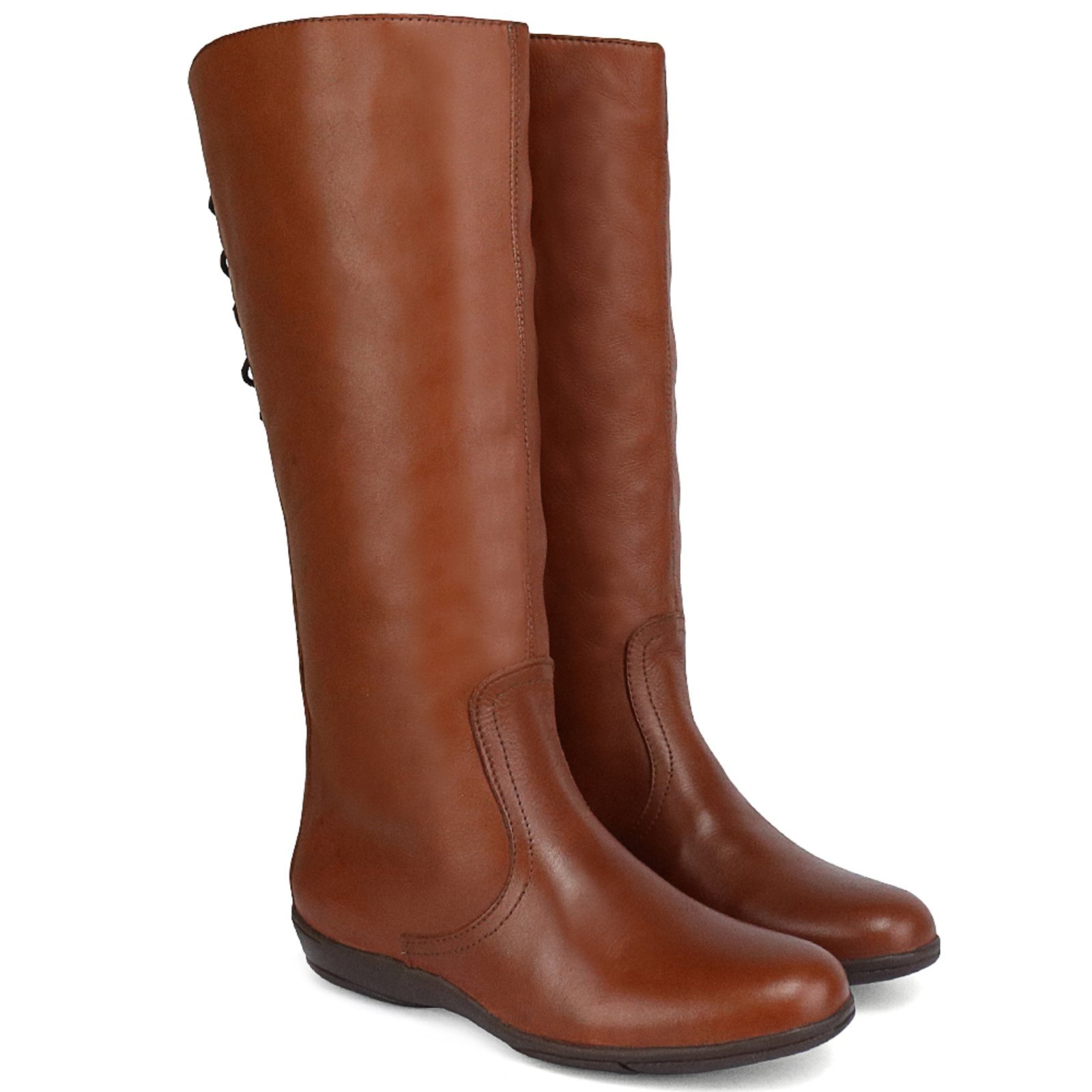 Bota Feminina Cano Longo Em Couro Solado Flat Rasteira – Havana