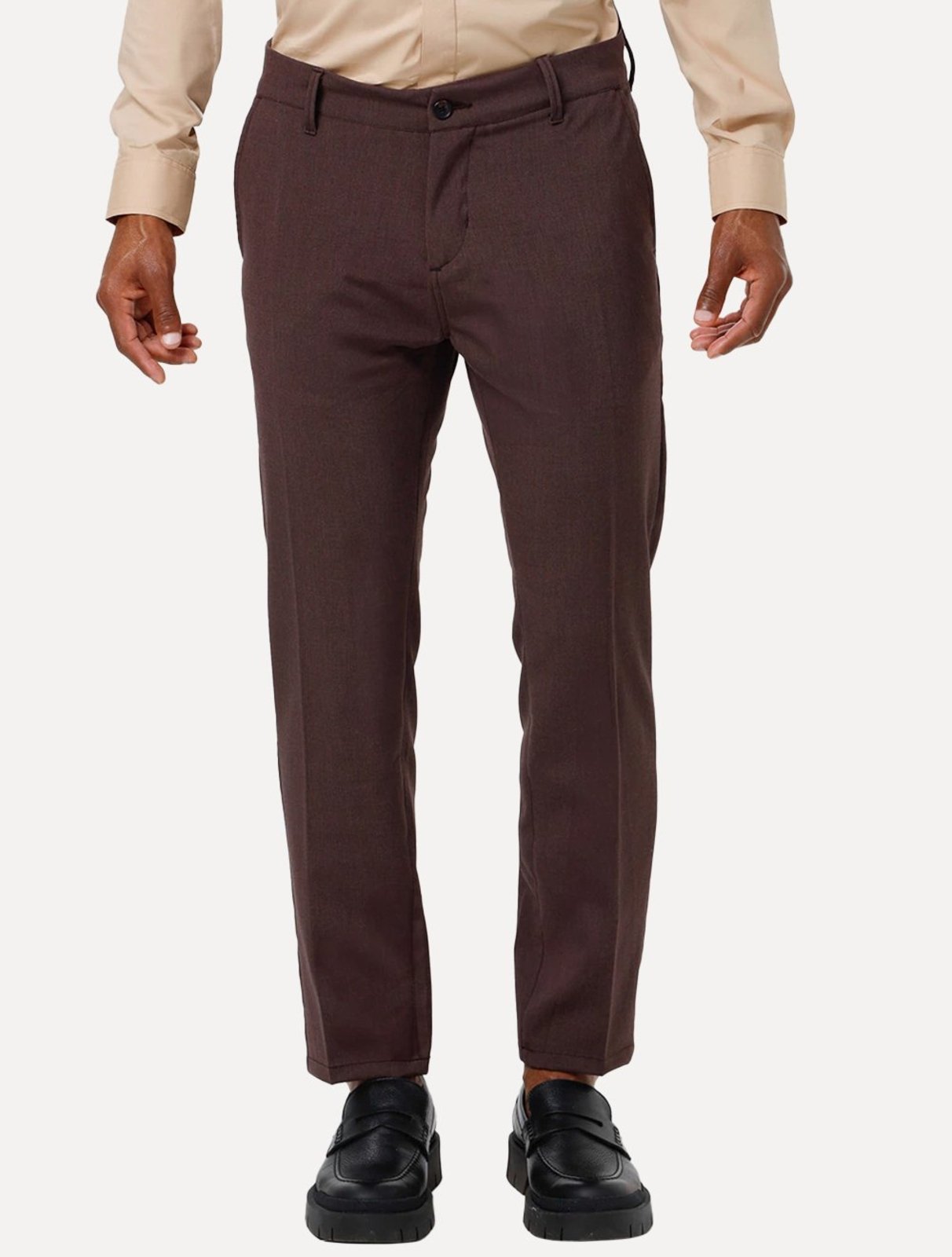 Calça K&J Black Masculina Alfaiataria Cetim Comfort Flex Marrom
