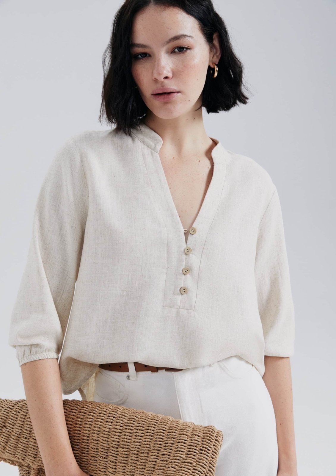 Blusa Feminina Manga 3/4 Em Viscolinho