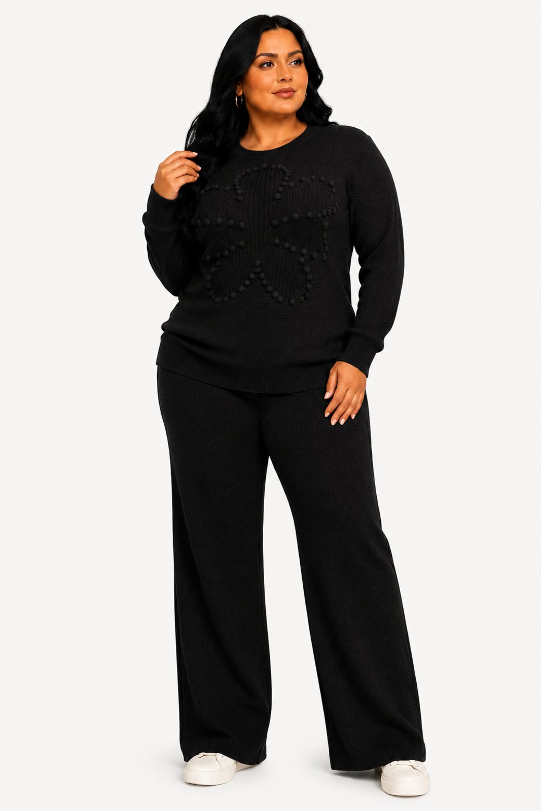 Conjunto Plus Size D Bell Outlet Fashion Tricot Pantalona Preto