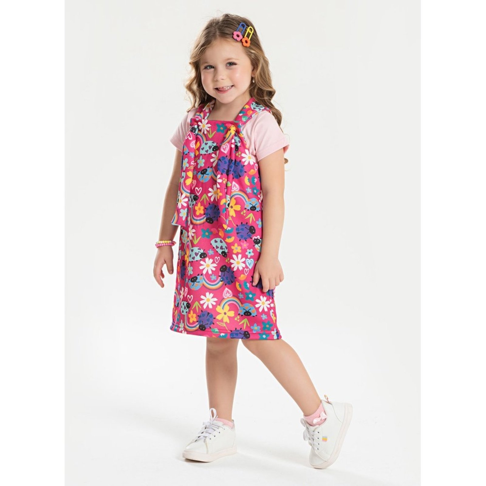 Infantil – Conjunto Verão Menina Rosa Blusa e Salopete Jardim das Joaninhas