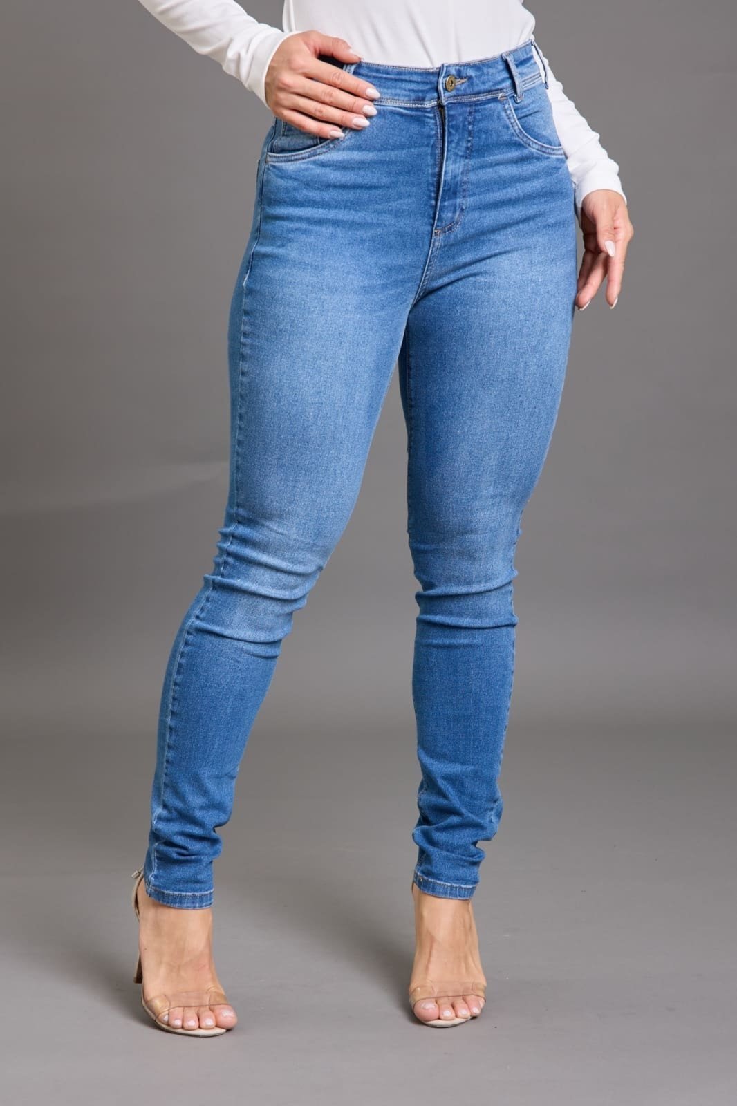 Calça Skinny Feminina Básica Cintura Alta Lemier Collection Azul