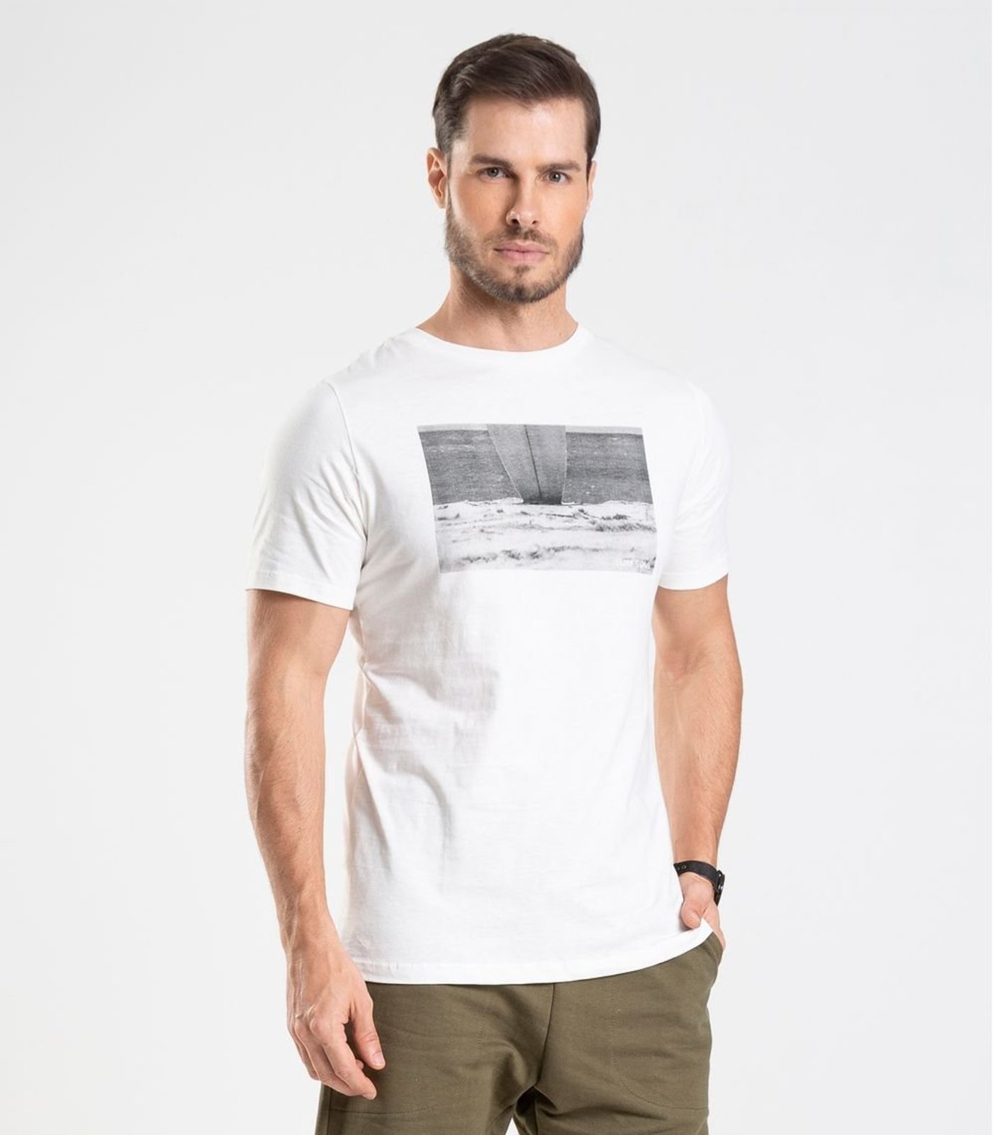 Camiseta Masculina Meia Malha Diametro Bege
