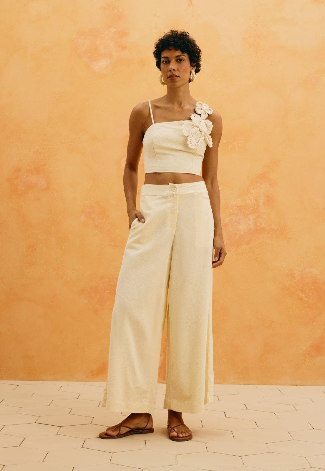 Calça Cropped Lisa Amarelo