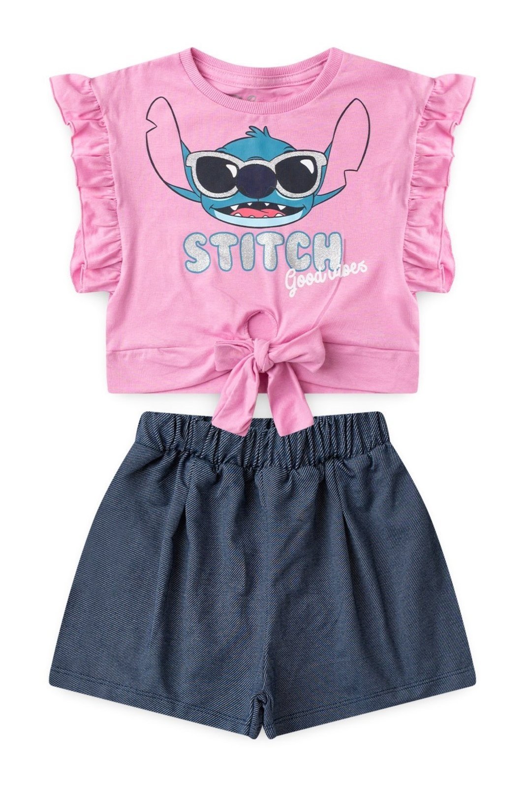 Vista 3 Infantil - Conjunto Bem Vestir Feminino Blusa Com Babado e Short Stitch Disney rosa Disney rosa