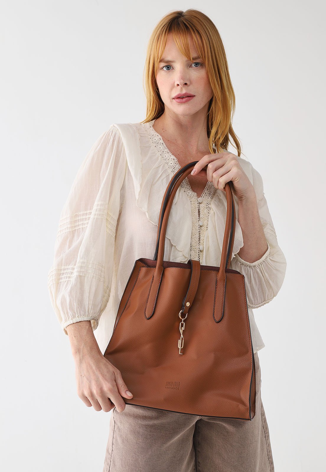 Kit Bolsa e Necessaire Feminina Santa Lolla Estruturada Caramelo