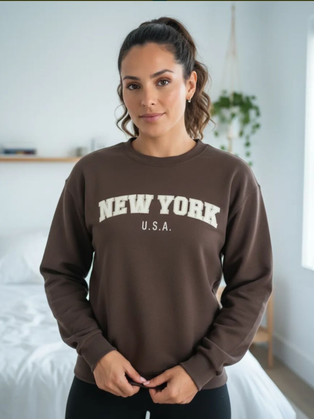 Blusa Feminina Moletom Flanelada Marrom New York