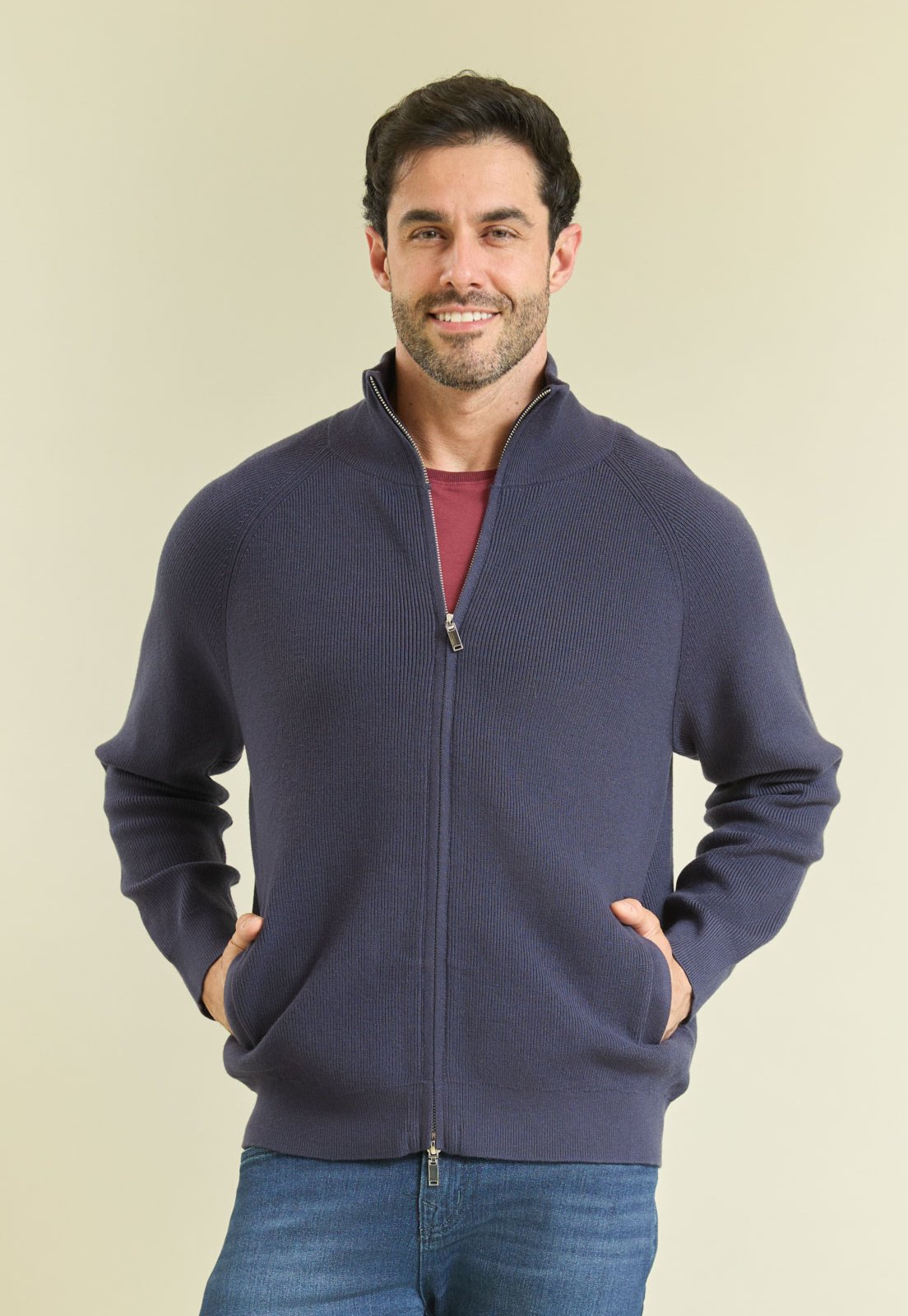 Jaqueta Tricot Classic Gola Alta Dialogo Marinho