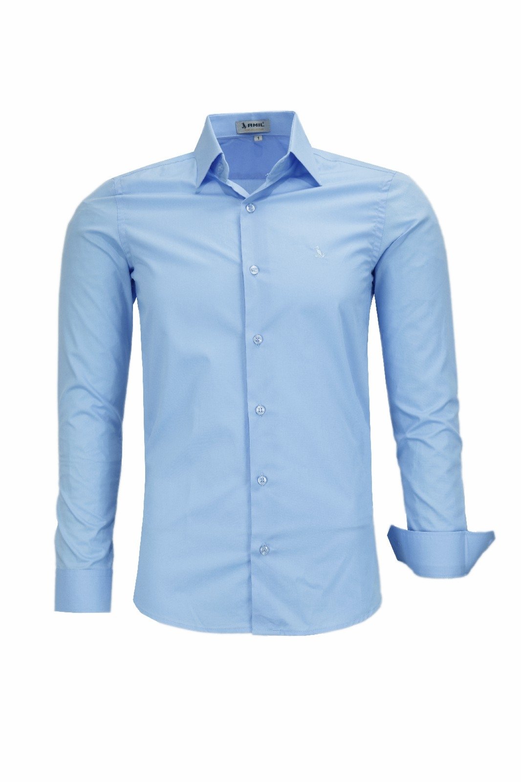 Camisa Manga Longa Amil Tecido Algodão Sem Detalhes Ideal Para Ternos Modelagem Slim 1796 Master Azul 6