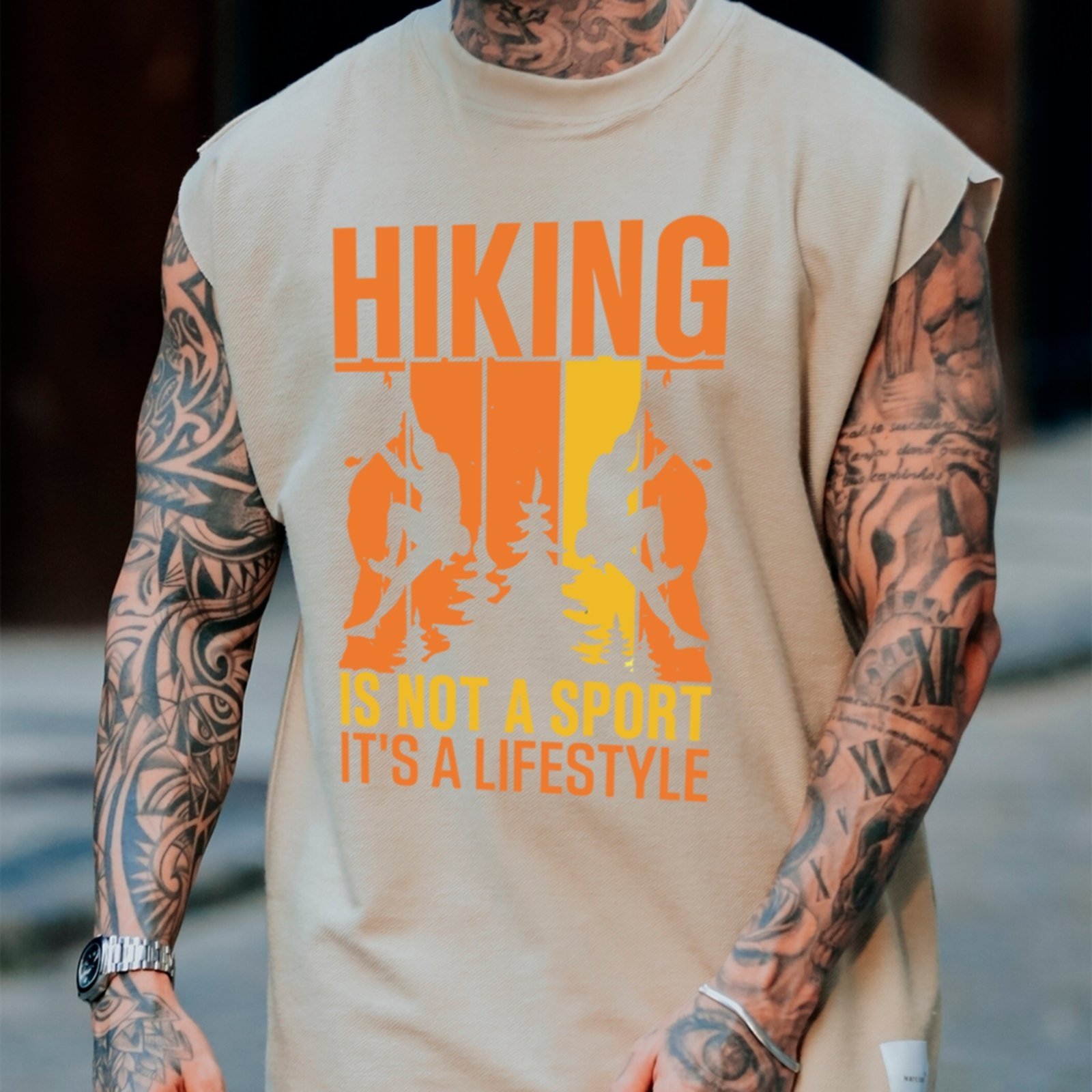 Camiseta Regata Machão Ousy Hiking And Dogs Estilo Aventureiro Oversized Masculina Off White