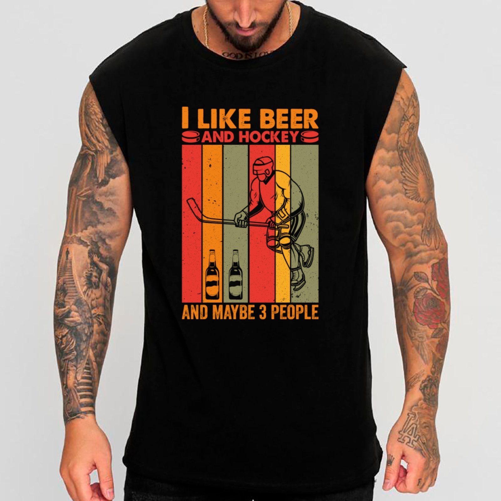 Camiseta Regata Machão Ousy I Like Beer And Hockey Oversized Masculina Preto