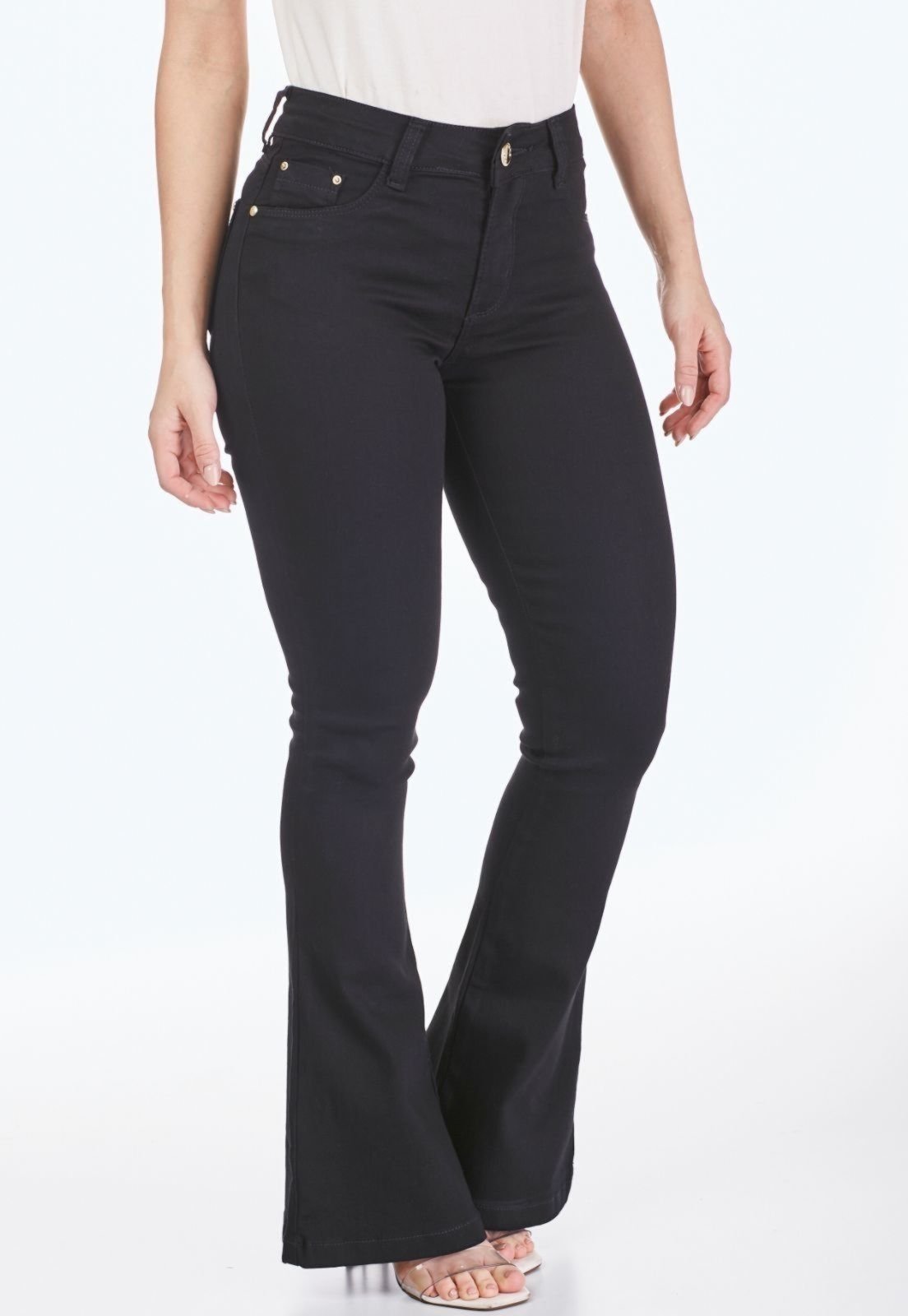 Calça Flare HNO Jeans Boca de Sino Petit Preta
