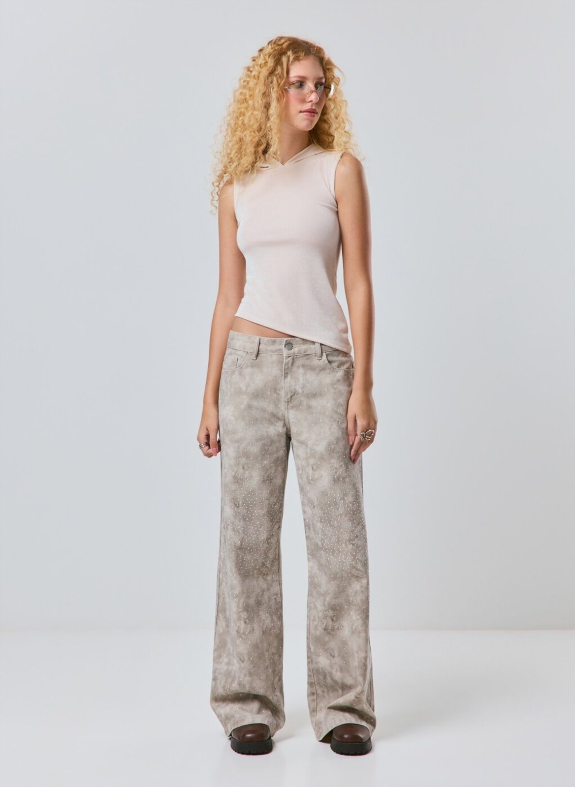 Calça Cintura Baixa Com Strass
