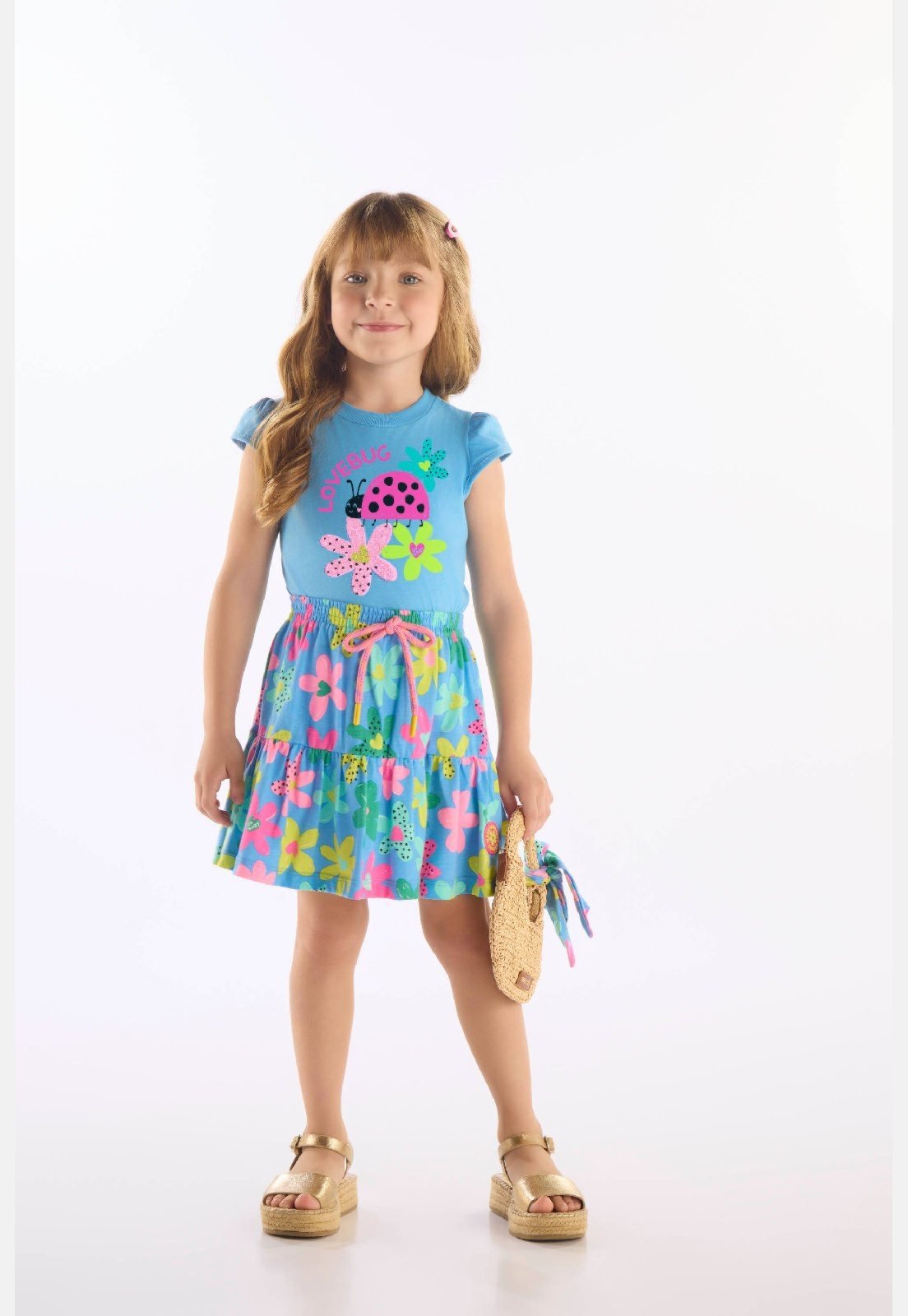 Infantil - Conjunto Verão Blusa e Saia Florida Up Baby Azul