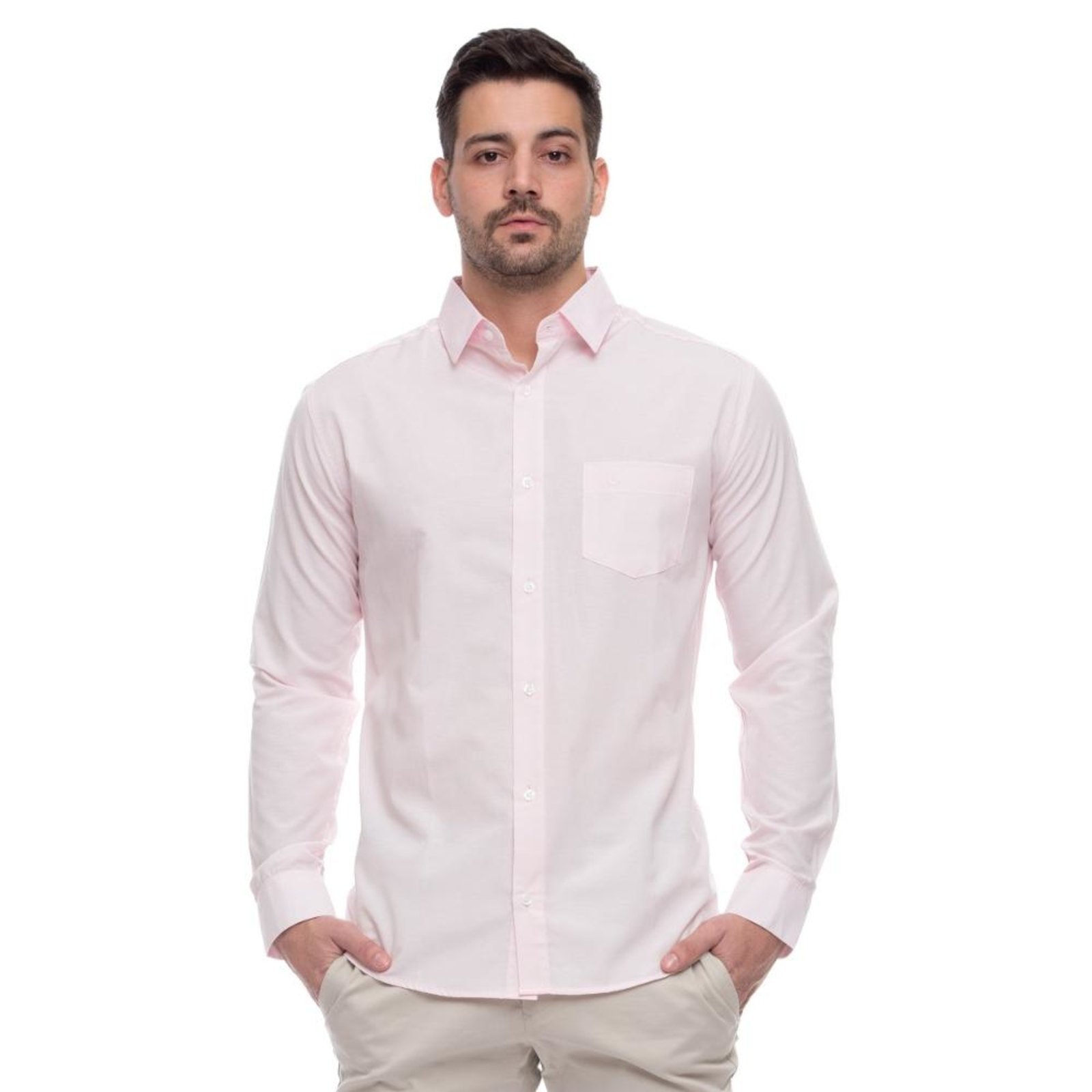 Camisa Social Masculina Slim Teodoro Manga Longa Elegante Cinza G Verde Rosa