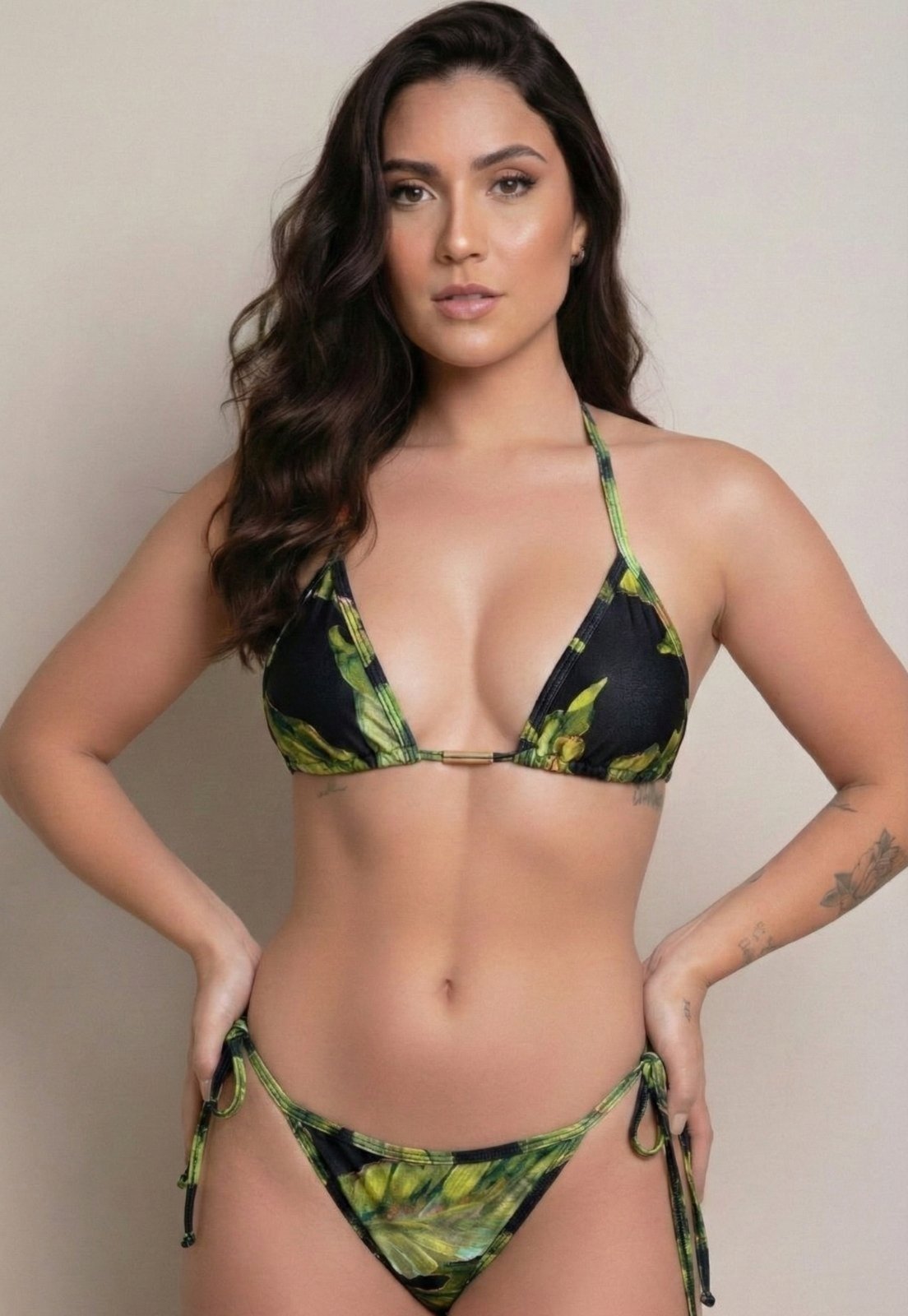 Biquíni WLS Modas Cortininha Tanga Fio Brilhoso Estampado