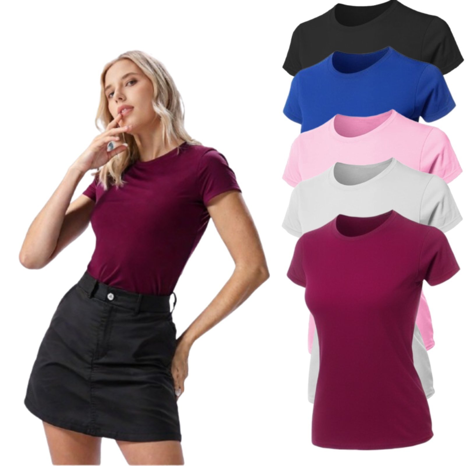 Kit 5 Camisetas TH6 Femininas Algodão Premium Básicas Lisas Casuais