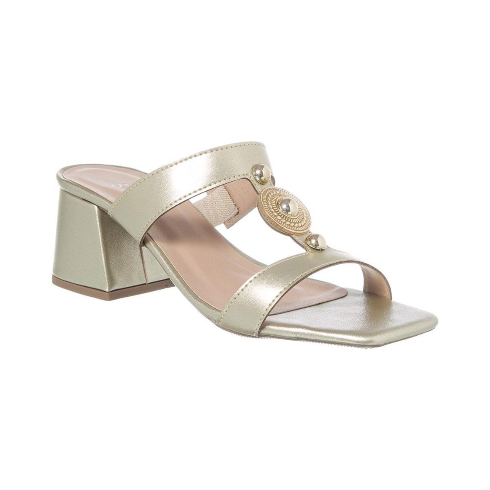 Tamanco Feminino Salto Grosso Bloco Médio Social Casual Moda Dourado