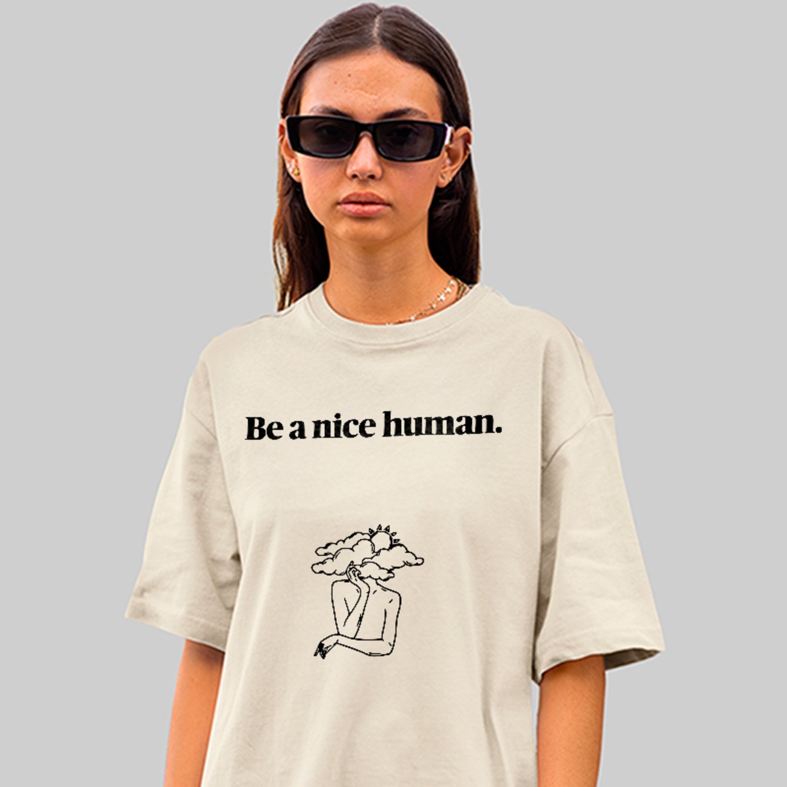 Camiseta Oversized Be A Nice Human Clean Style Off White