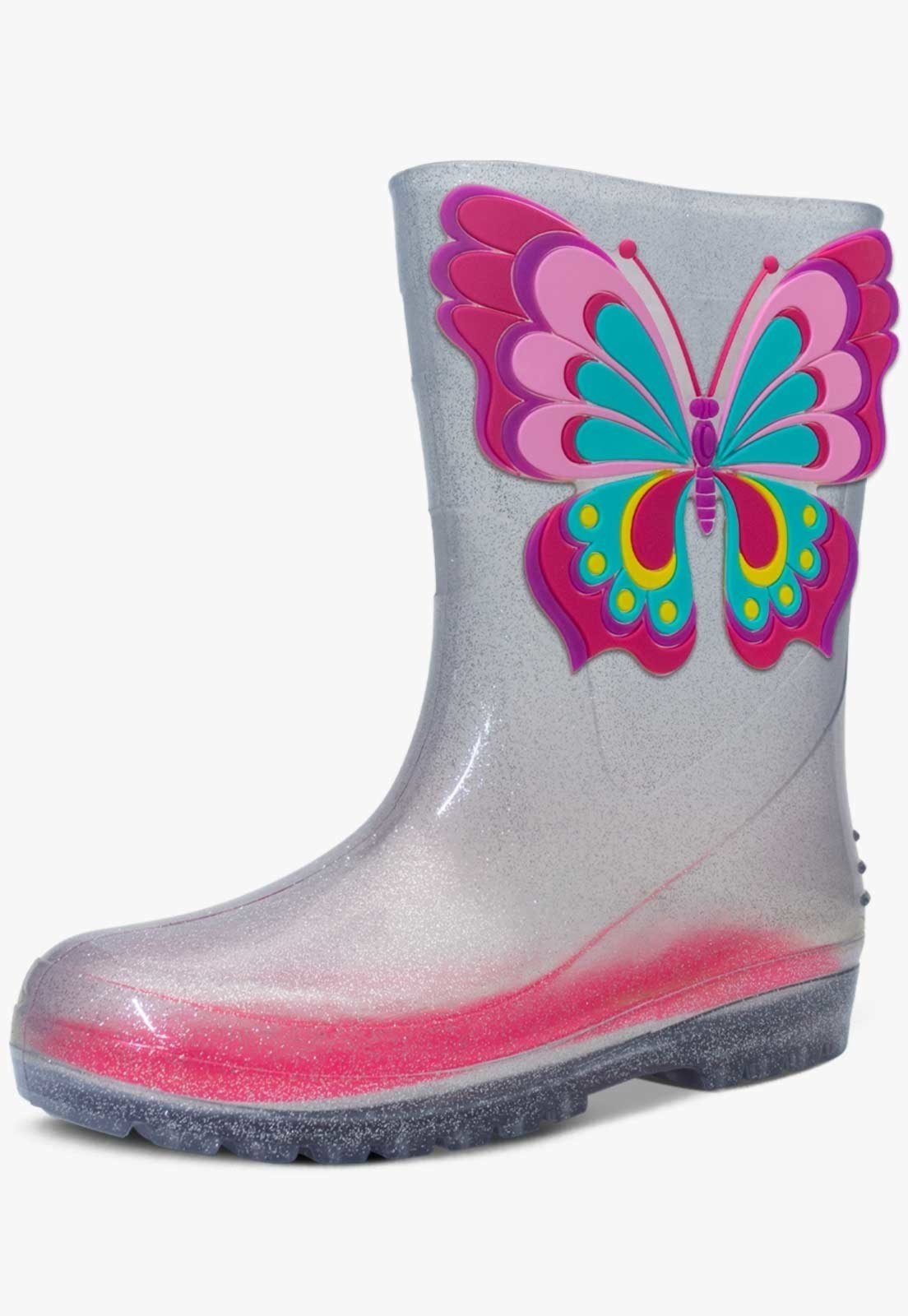 Vista 2 Infantil - Bota Galocha Pópidi Menina Borboleta Glitter prata Pópidí prata
