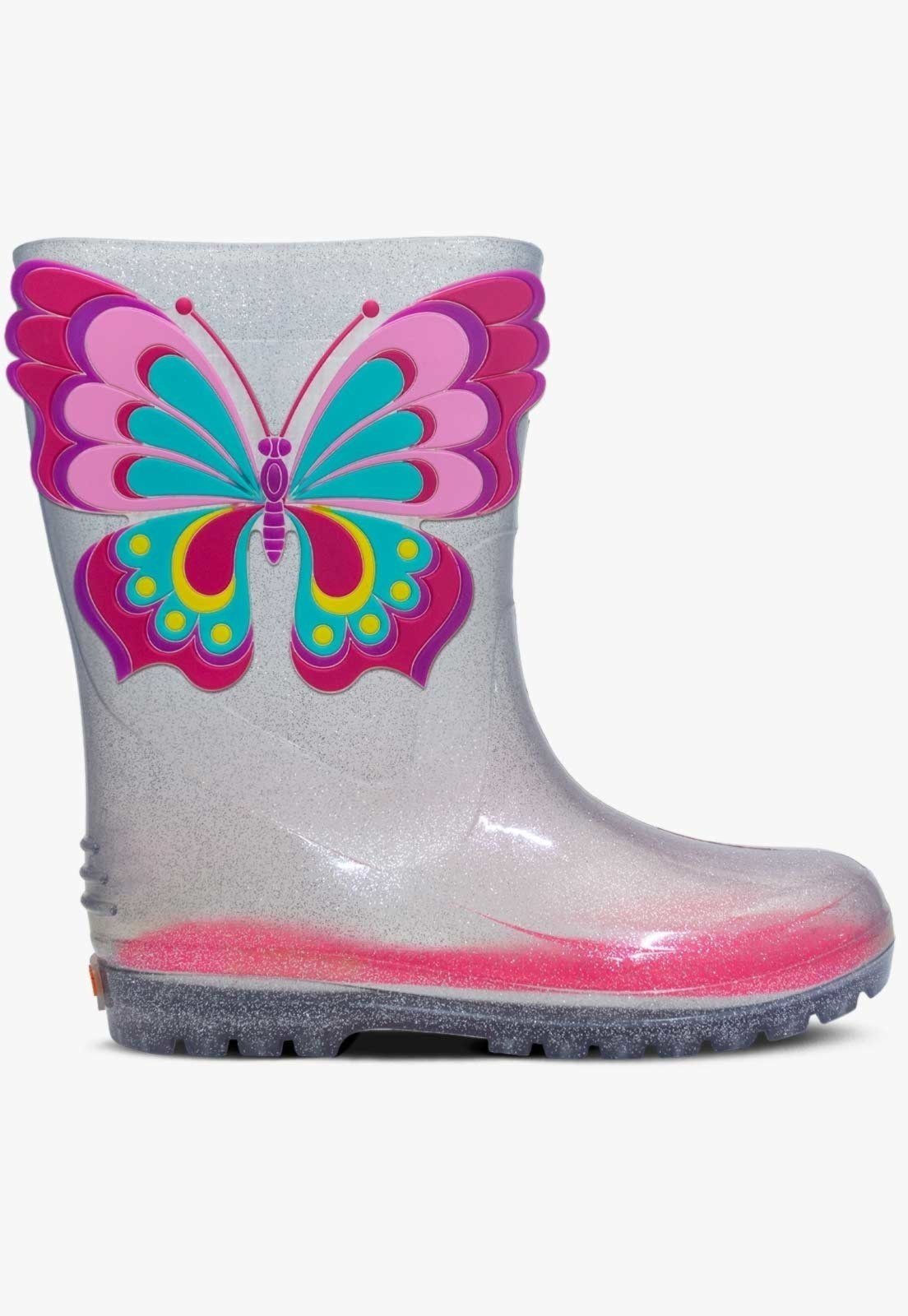 Vista 3 Infantil - Bota Galocha Pópidi Menina Borboleta Glitter prata Pópidí prata