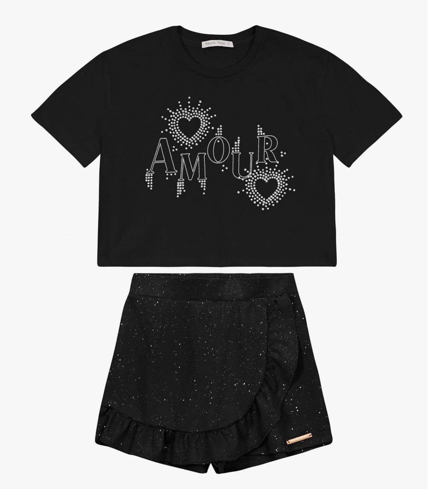 Infantil – Conjunto Menina Blusa com Shorts Saia Trick Nick Preto