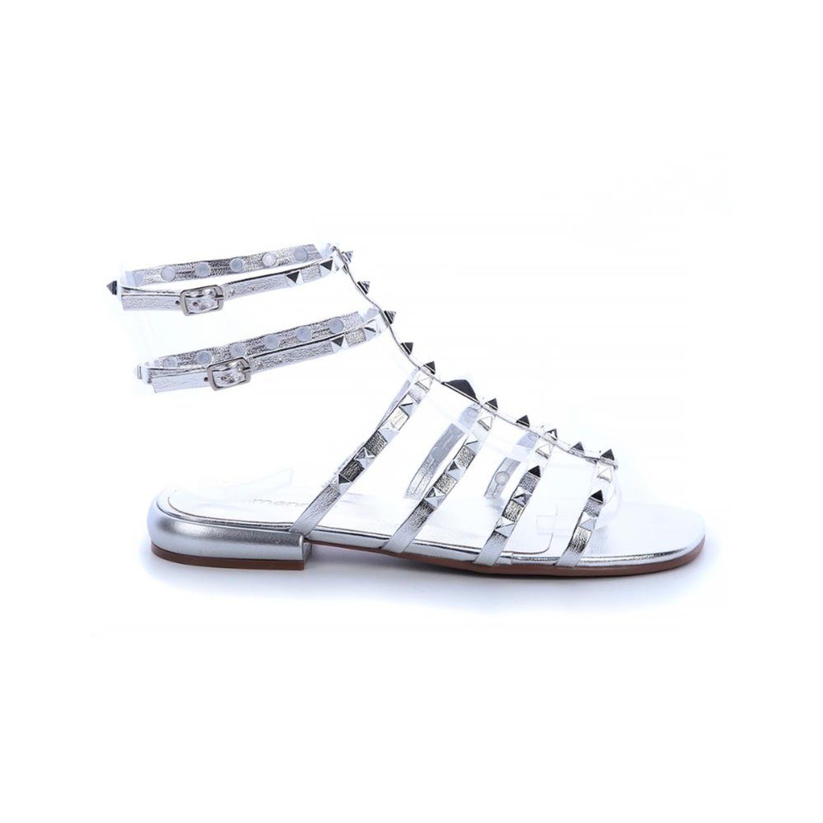 Sandália Salto Baixo Jade Spikes Prata Prata