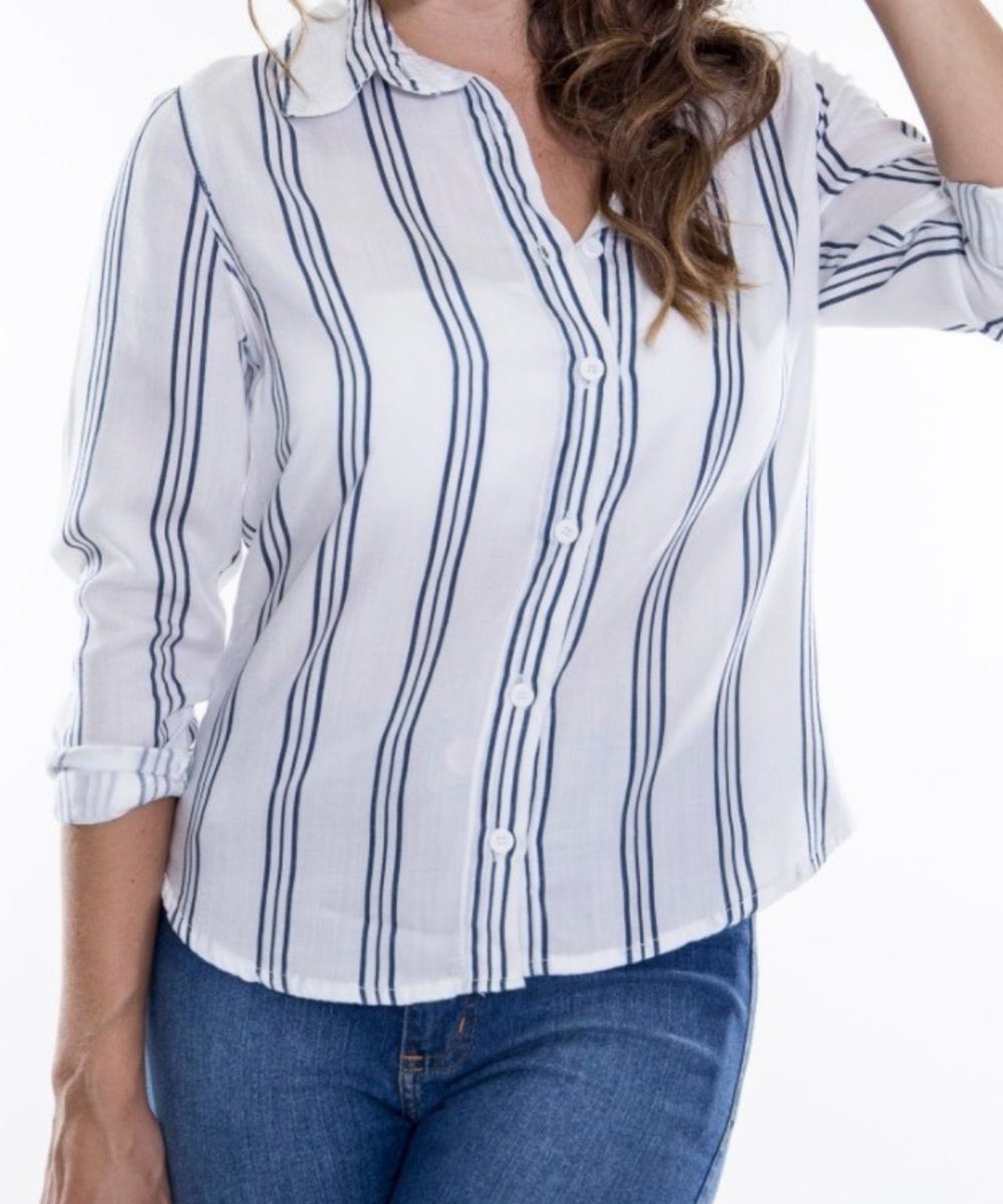 Camisa Feminina Listrada Razon Jeans Listrado Azul