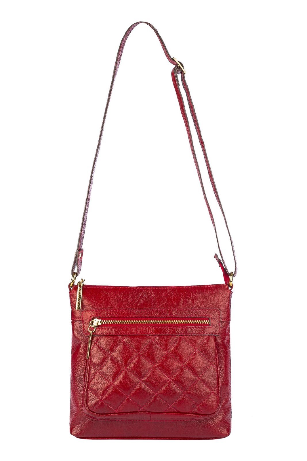 Bolsa transversal matelassê de couro liso Bia - Vermelho