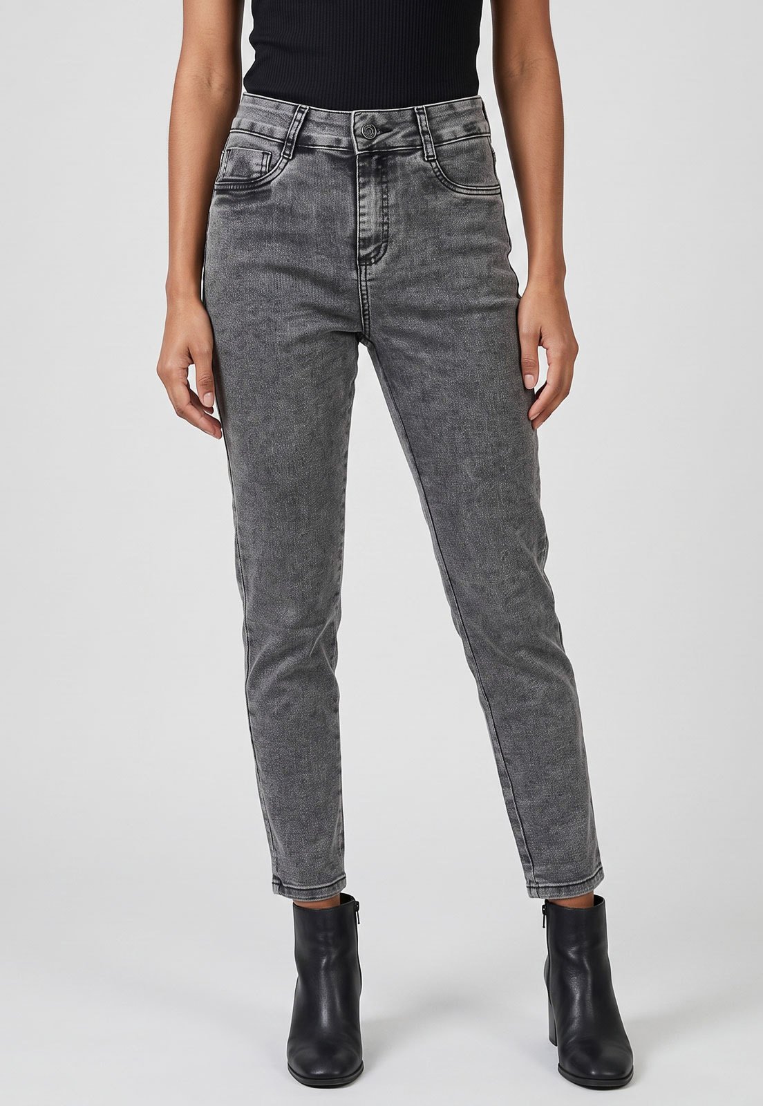 Calça Jeans Feminina Sawary Cigarrete Push Up Cinza