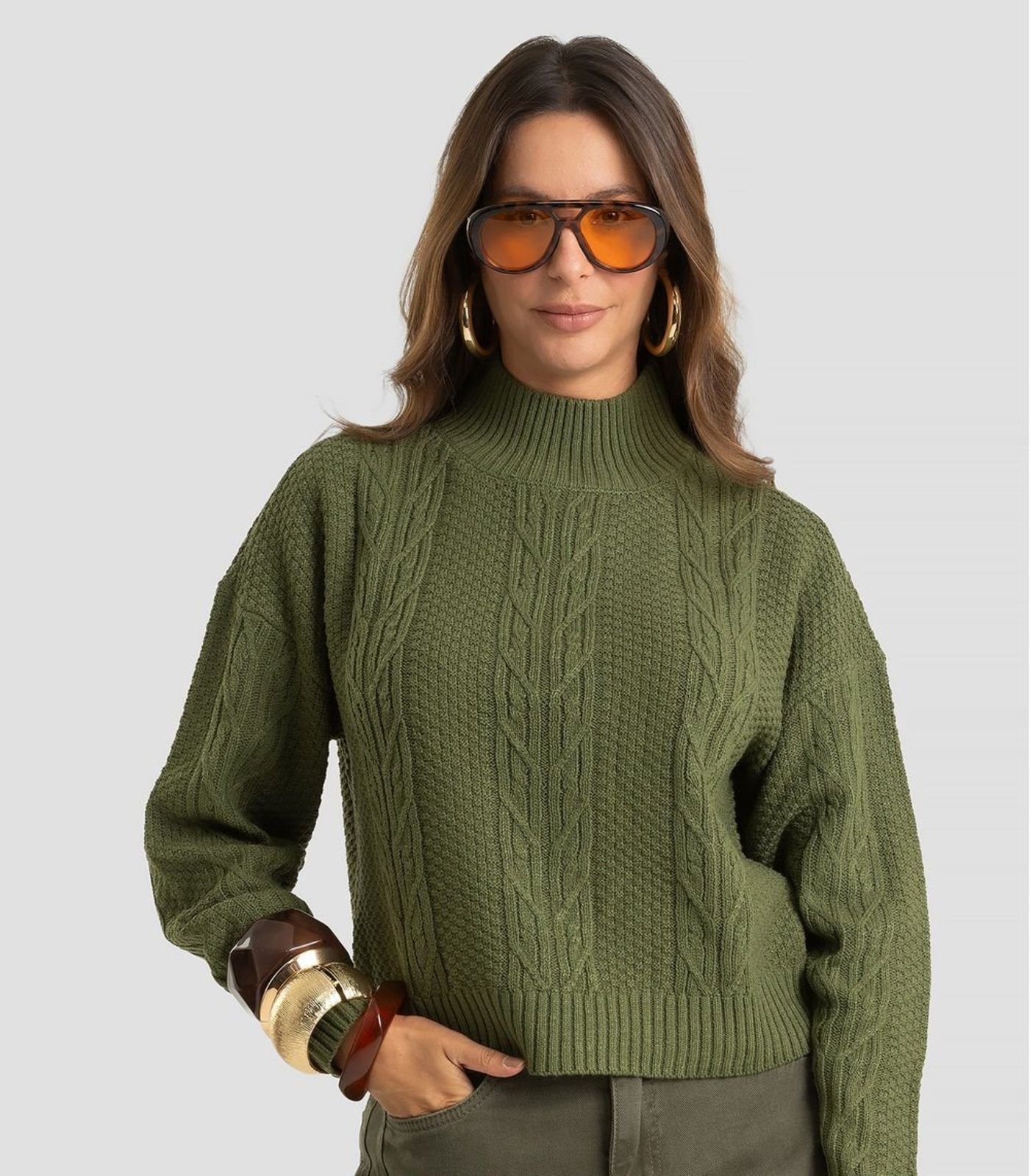 Suéter Feminino Em Tricot Gola Alta Dianna Verde