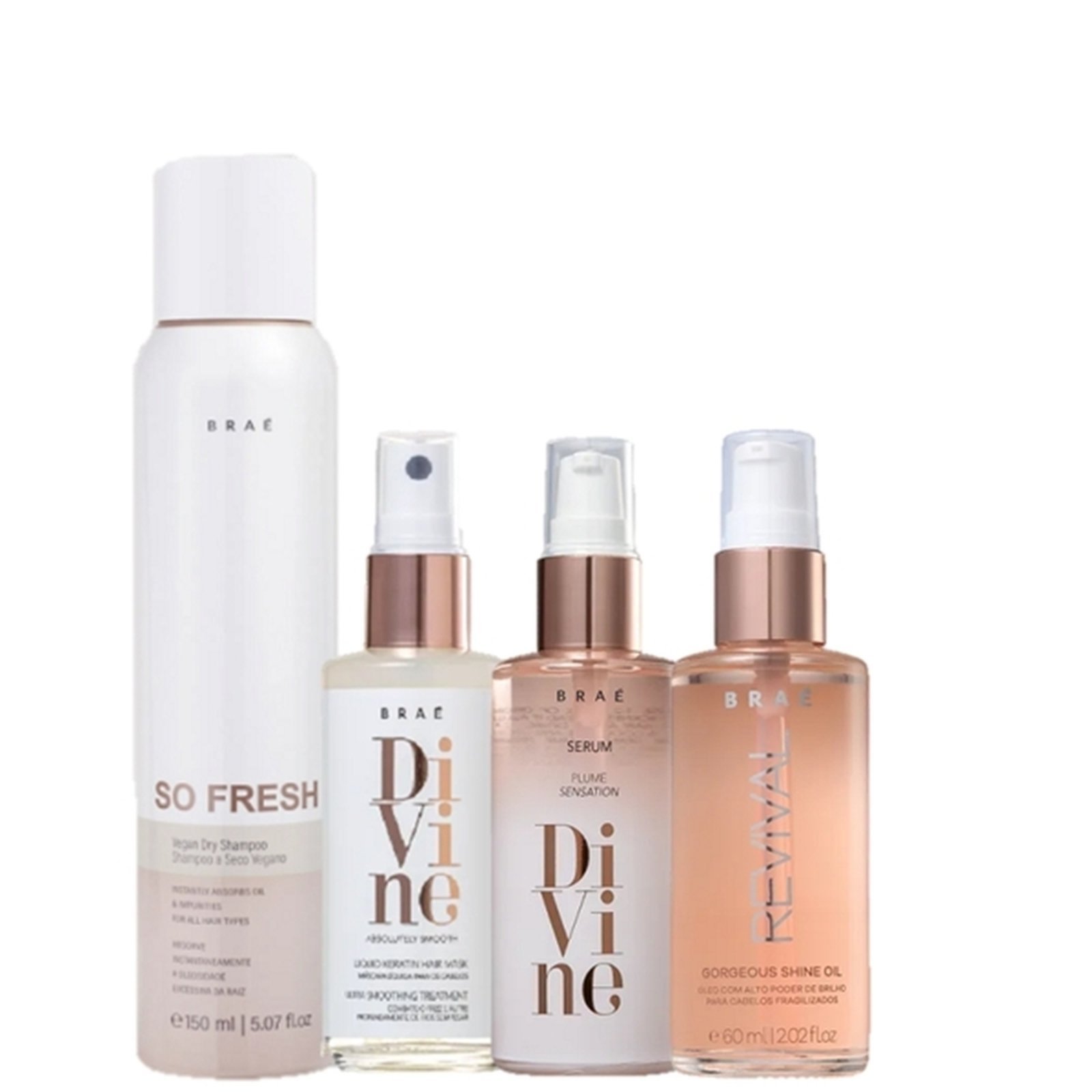 Vista 2 BRAE Kit Finalizadores Shine Oil 60ml Plume 60ml Queratina 60ml e So Fresh 150ml multicolorido BRAÉ multicolorido