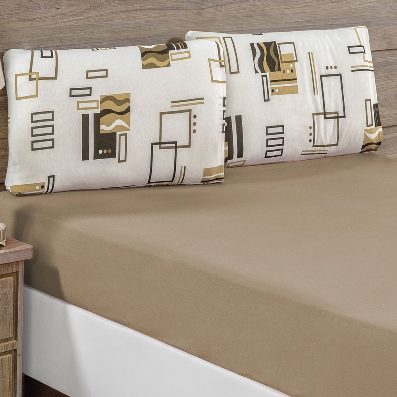 Jogo de Cama Lençol Casa Scarpa Siena King Malha Estampada 100% Algodão 3 Peças - Avelã